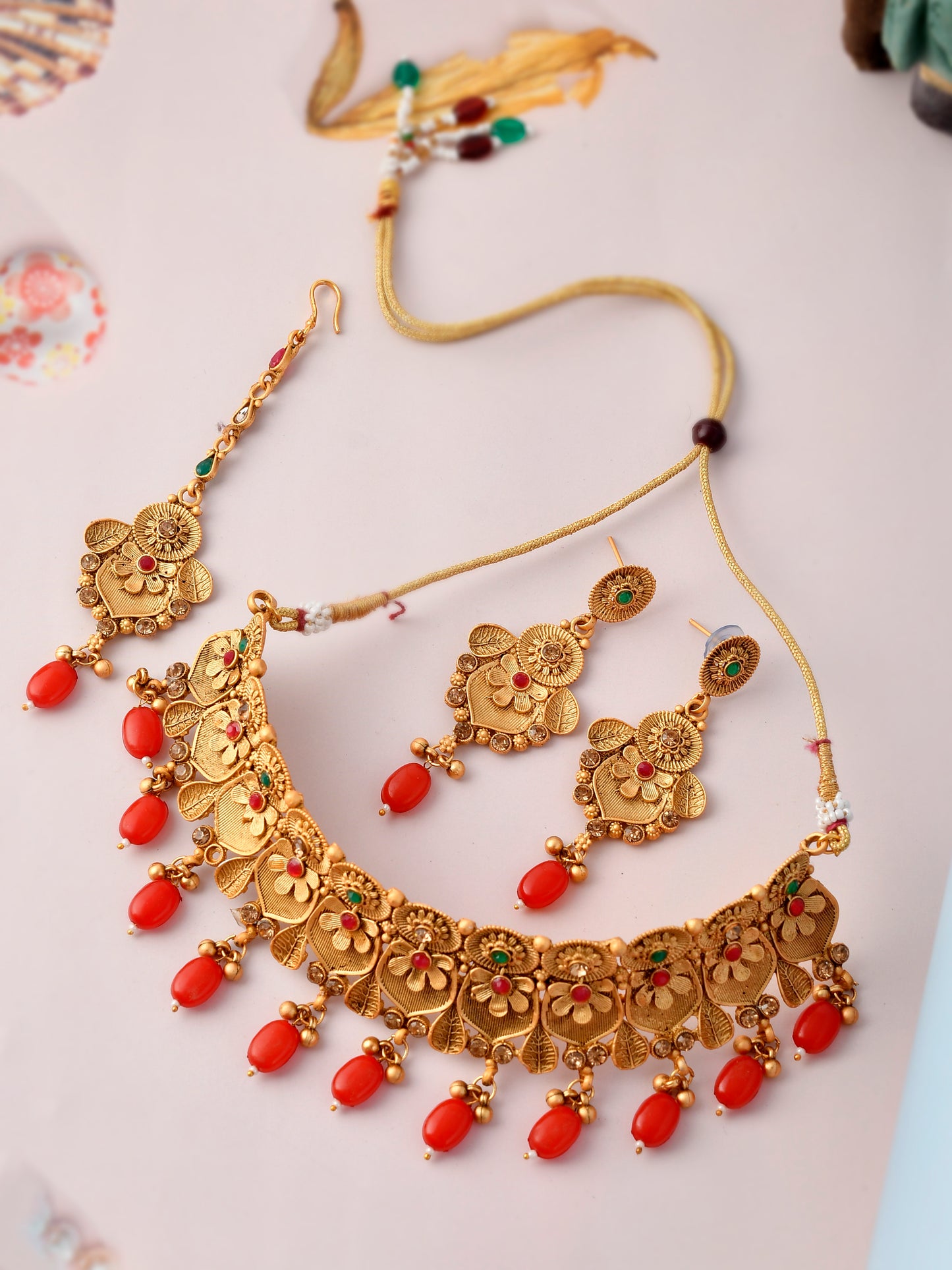 Gold Plated Brass Temple Jewellery Set