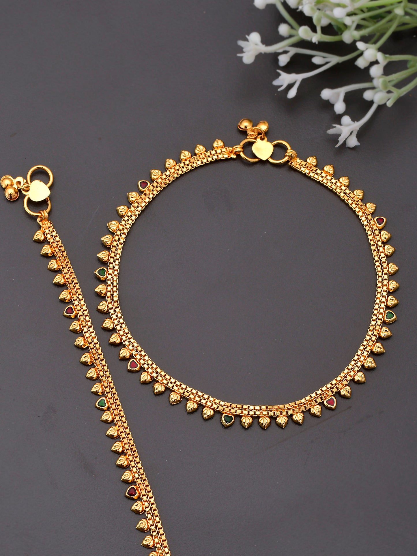 Set Of 2 Designer Gold Plated Bridal Anklet