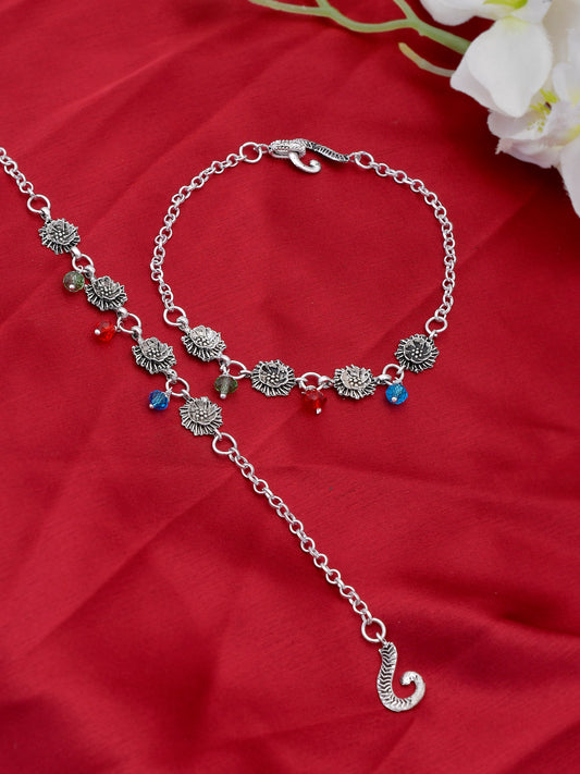 Set of 2 Silver Plated Blue & Red Stone Studded Enamelled Anklets for Women Online