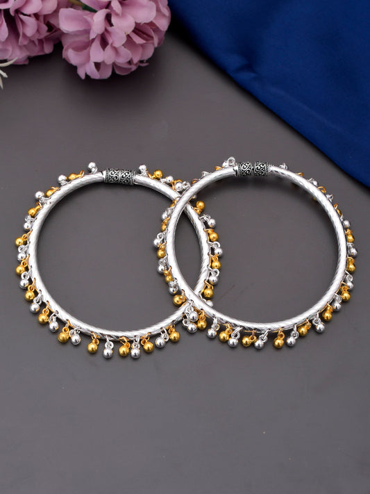 Silver and Gold Toned Silver Plated Oxidized Ghungroo Kada Anklets for Women Online