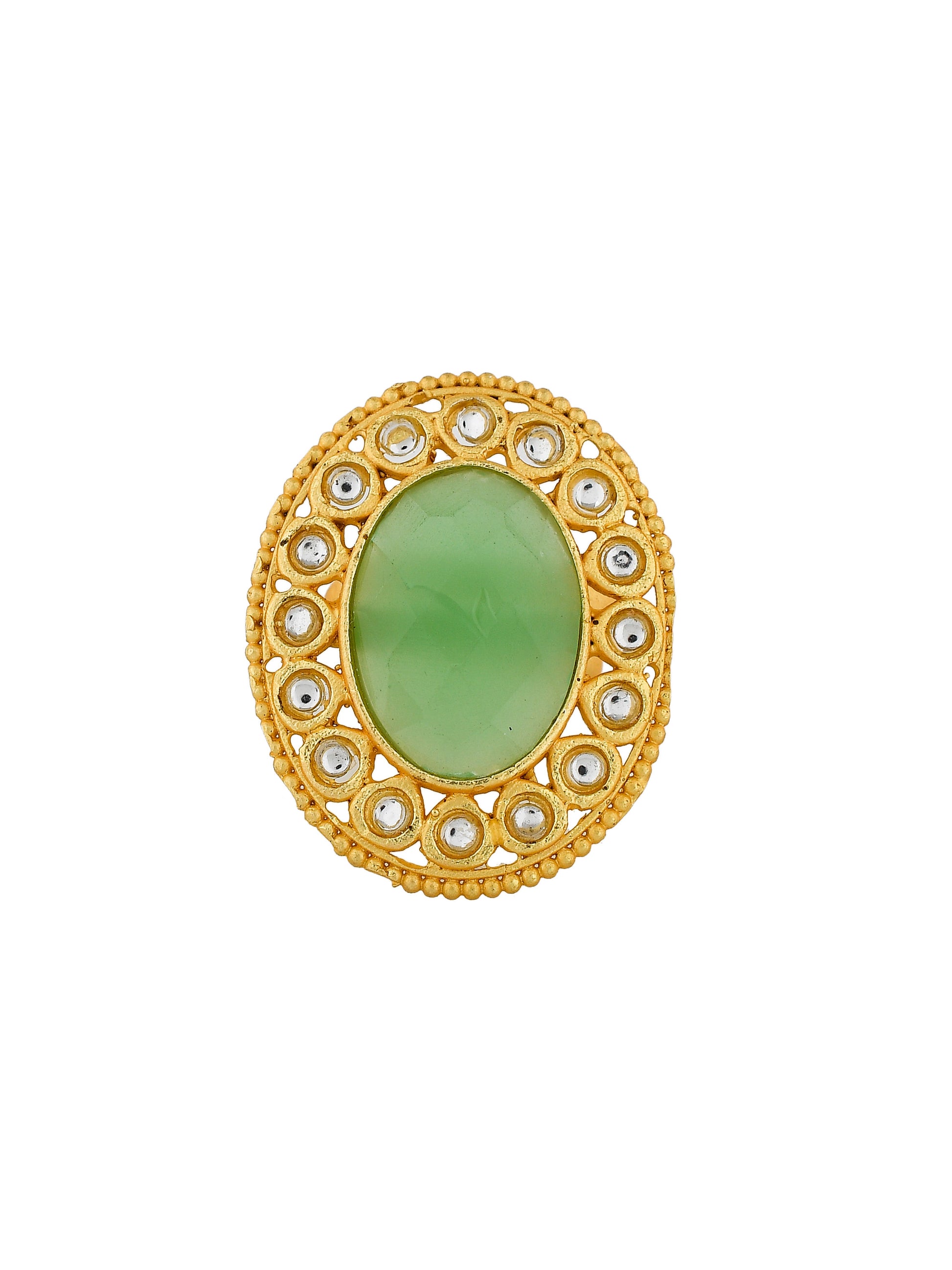 Gold Plated Green Kundan Adjustable Finger Ring