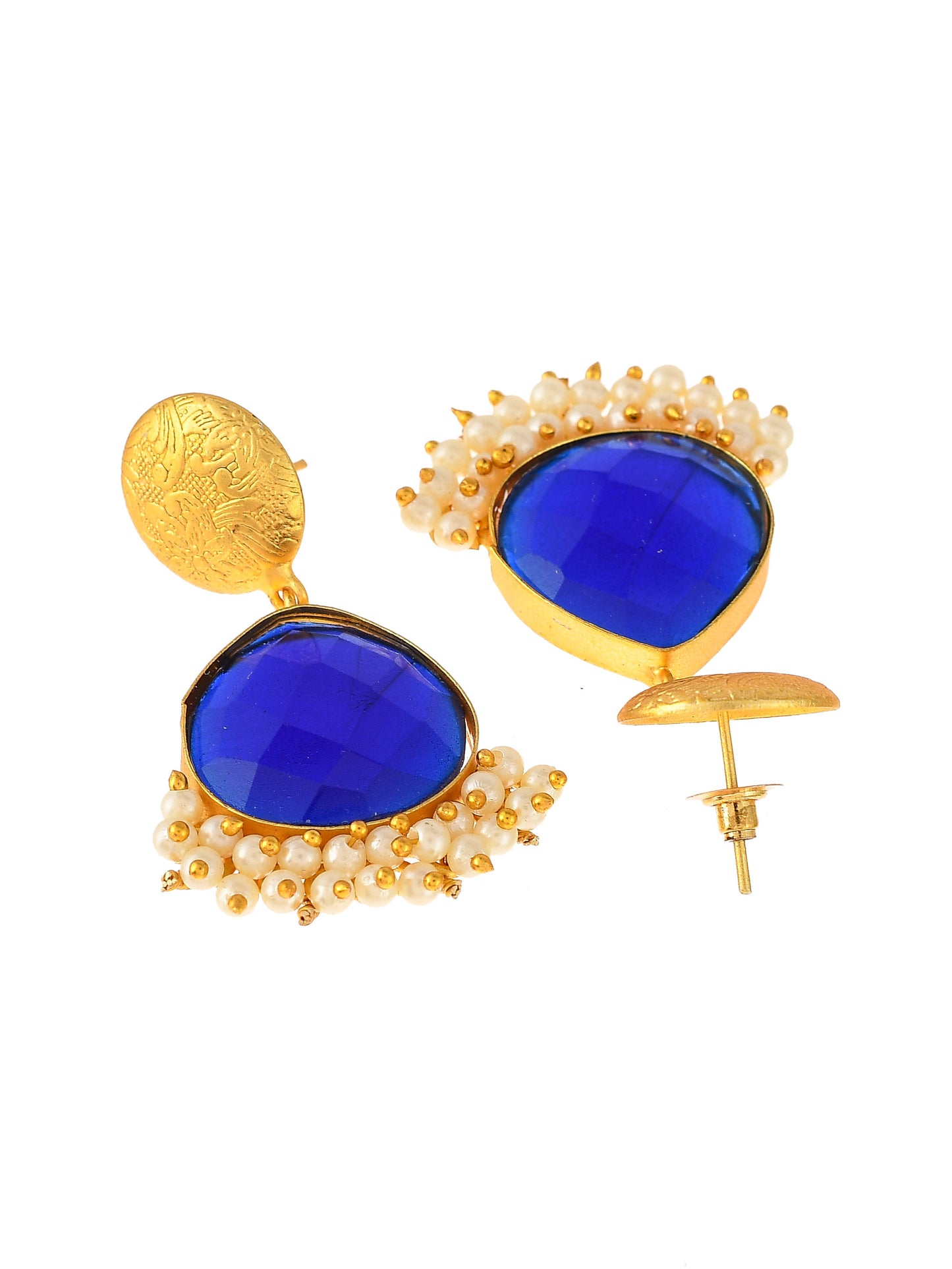 Gold Plated Contemporary Quartz Studded Drop Earrings