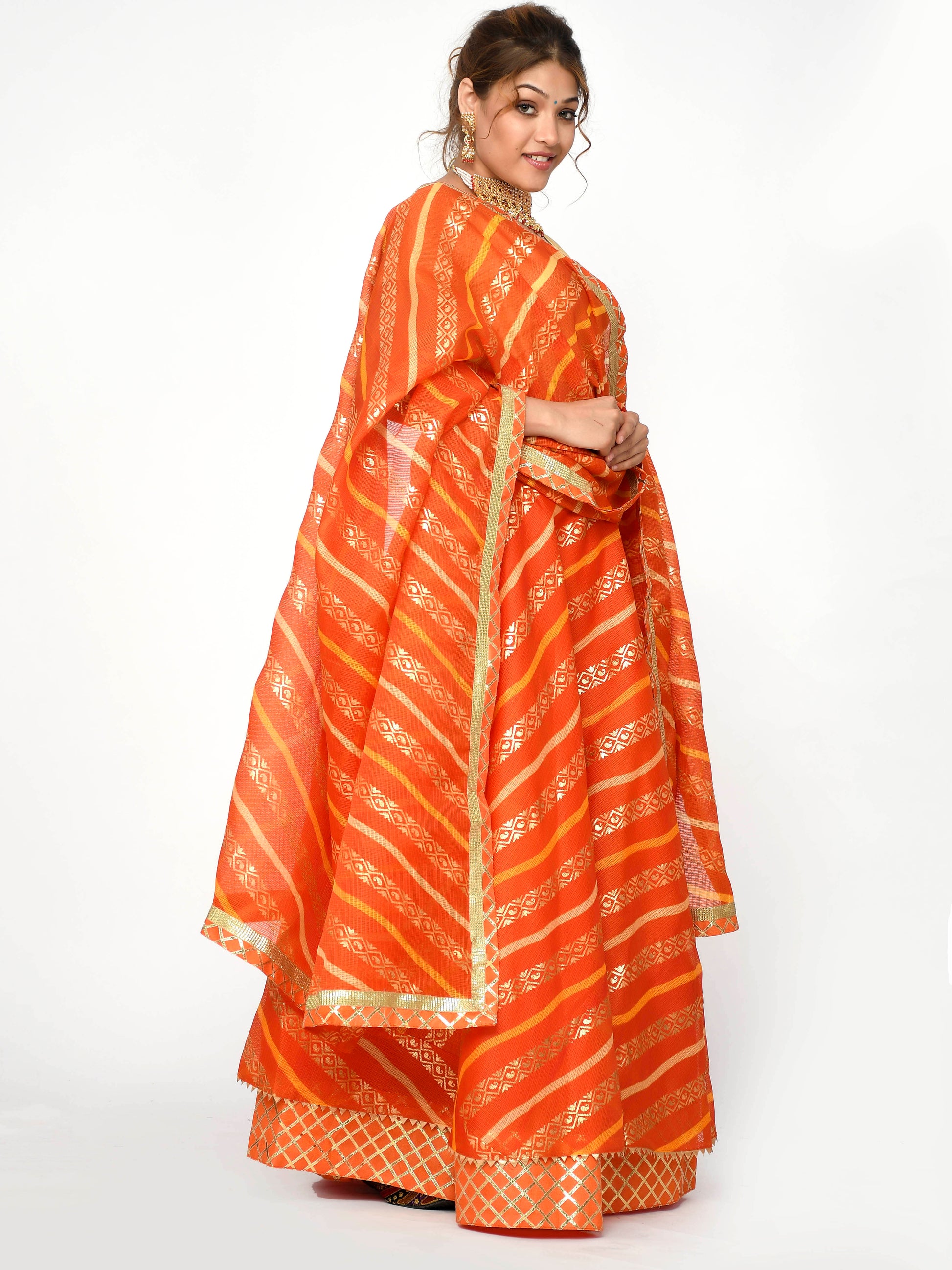 Kesarya Orange Yellow Ready To Wear Lehanga Dupatta With Unstitched Blouse