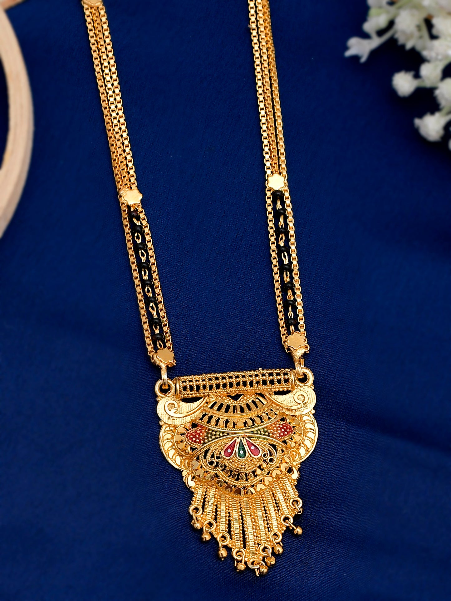 Gold Plated Black Beads Mangalsutra Chain Necklace