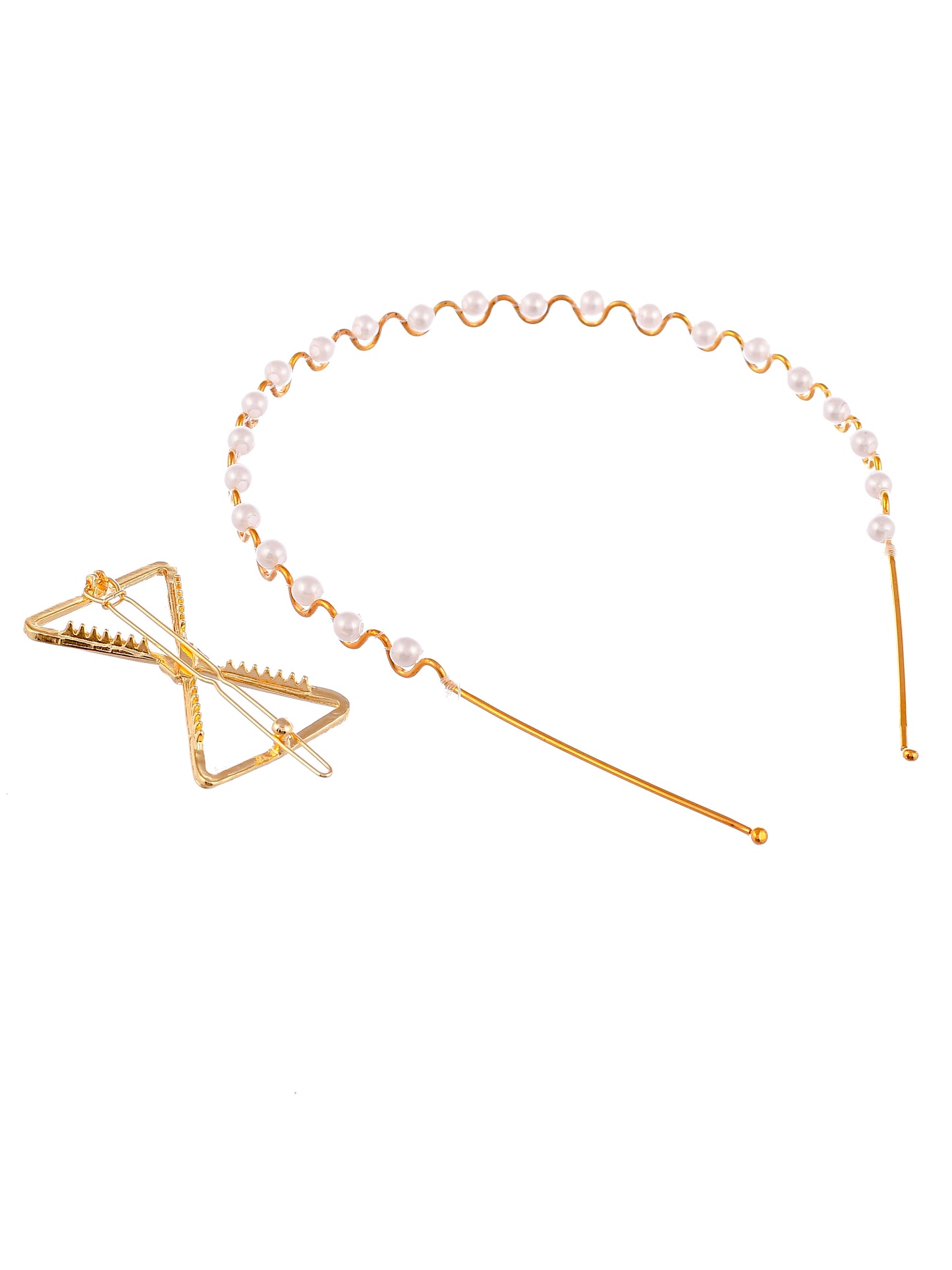 Women Gold Toned Set Of 2 Beaded Hair Accessory Set