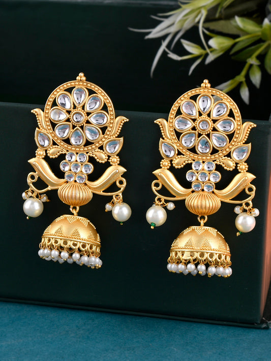 Gold-plated Classic Kundan Pearl Jhumkas Earrings for Women Online