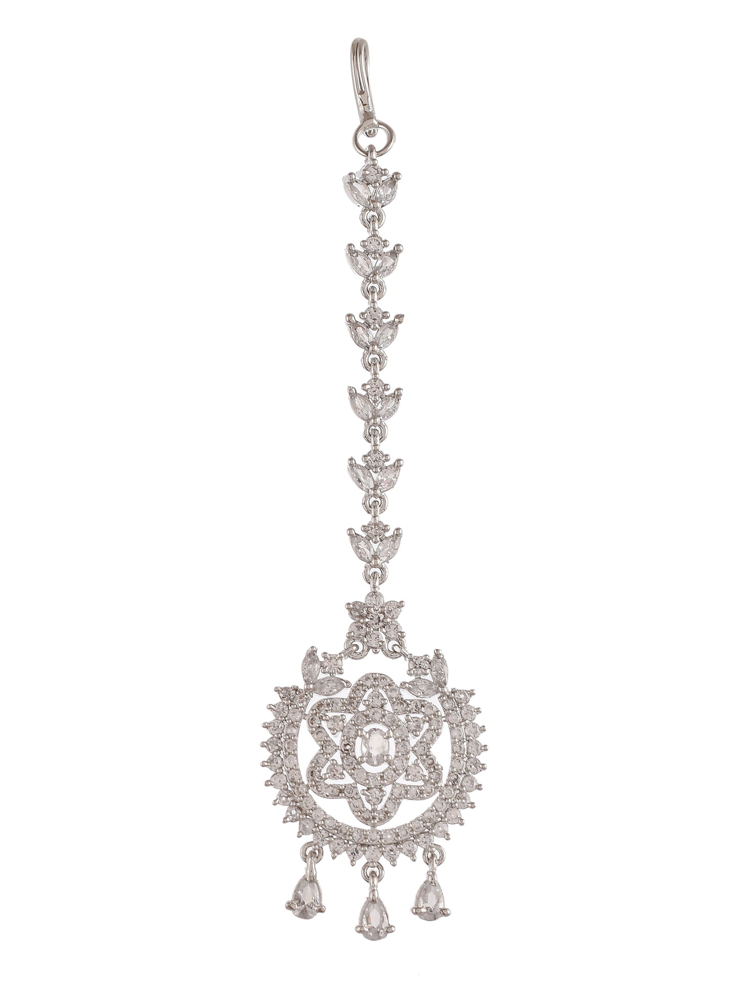 Silver Plated American Diamond Studded Handcrafted Maang Tikka