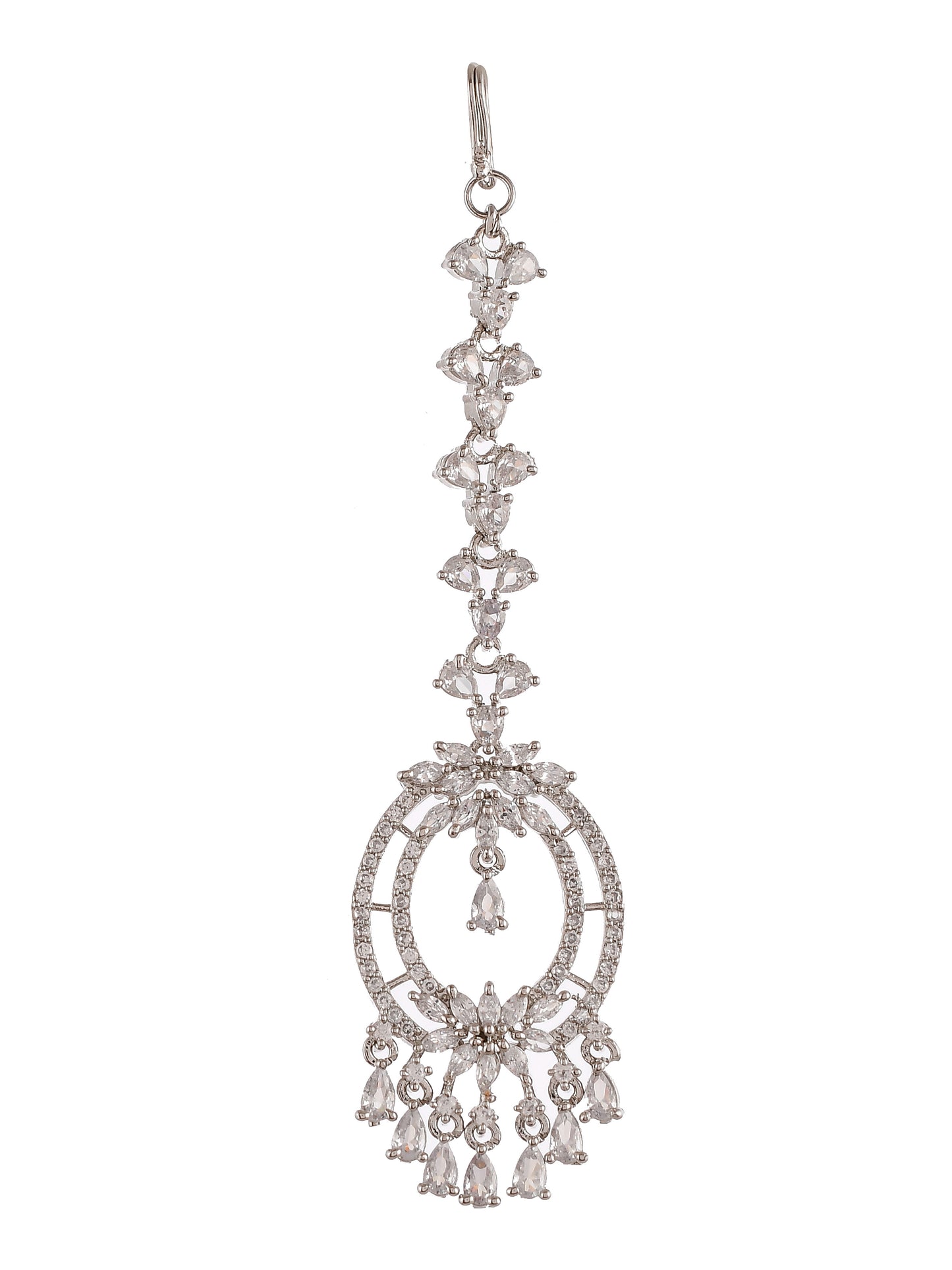 Silver Plated White American Diamond Studded Maang Tikka