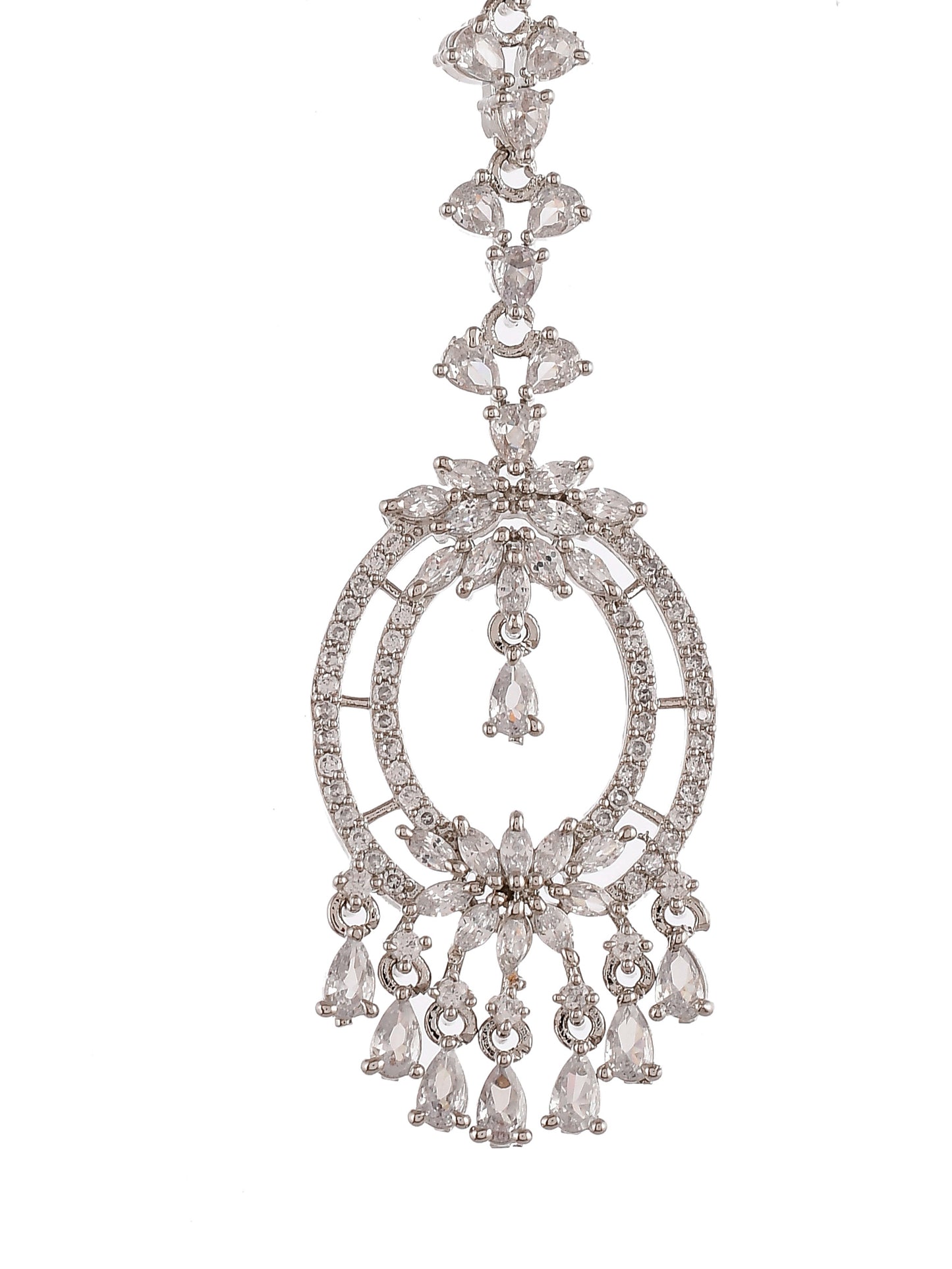 Silver Plated White American Diamond Studded Maang Tikka