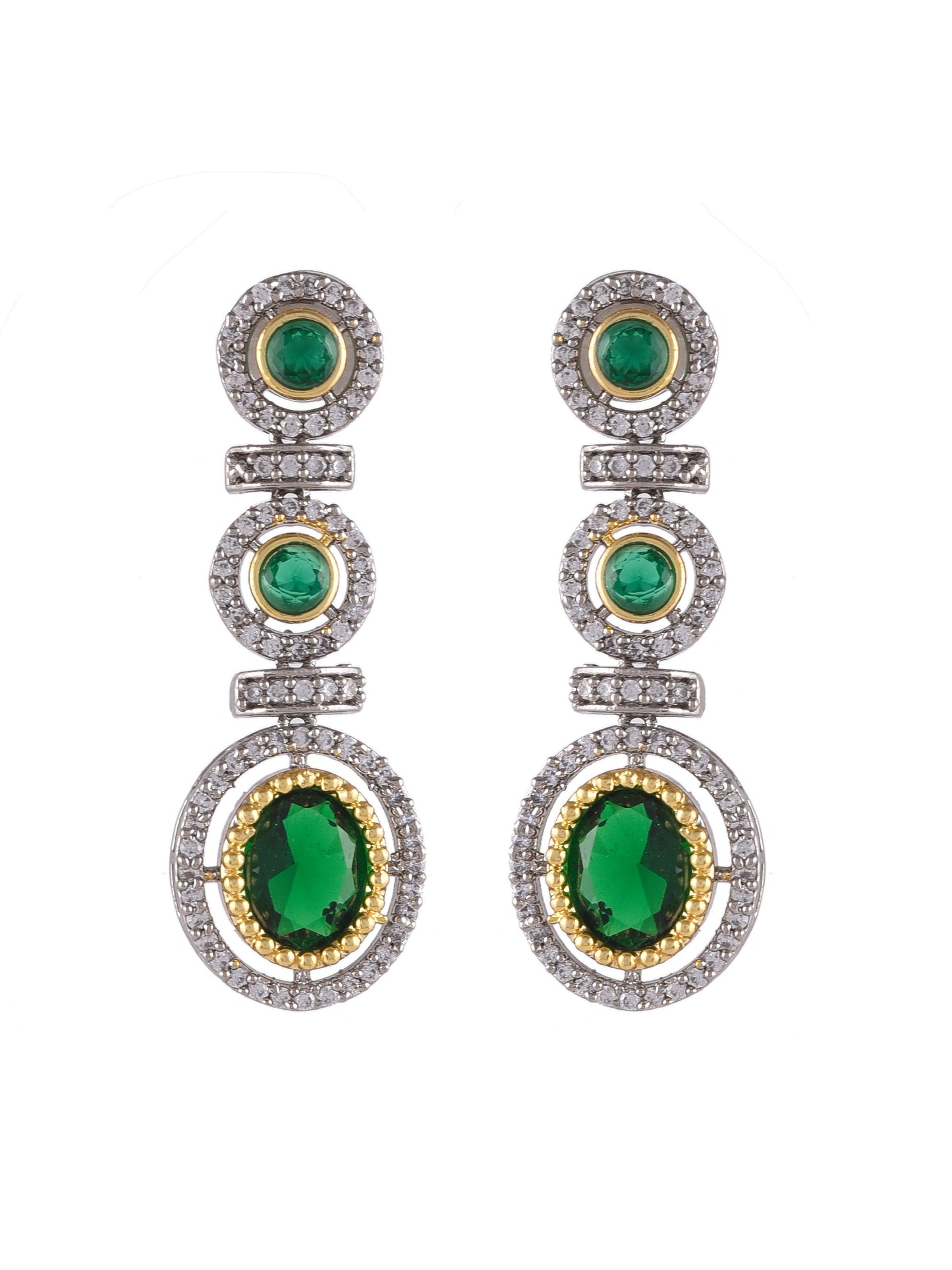 Silver Plated Emerald Green Stone Stubbed Ad jewellery set