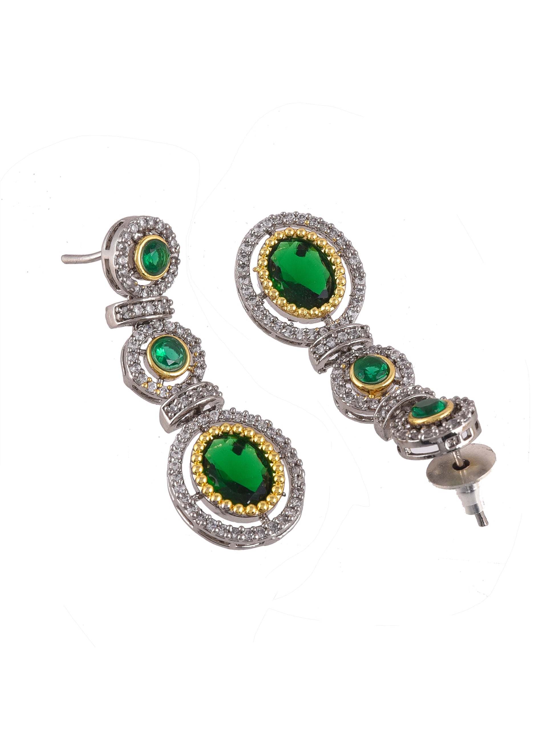 Silver Plated Emerald Green Stone Stubbed Ad jewellery set