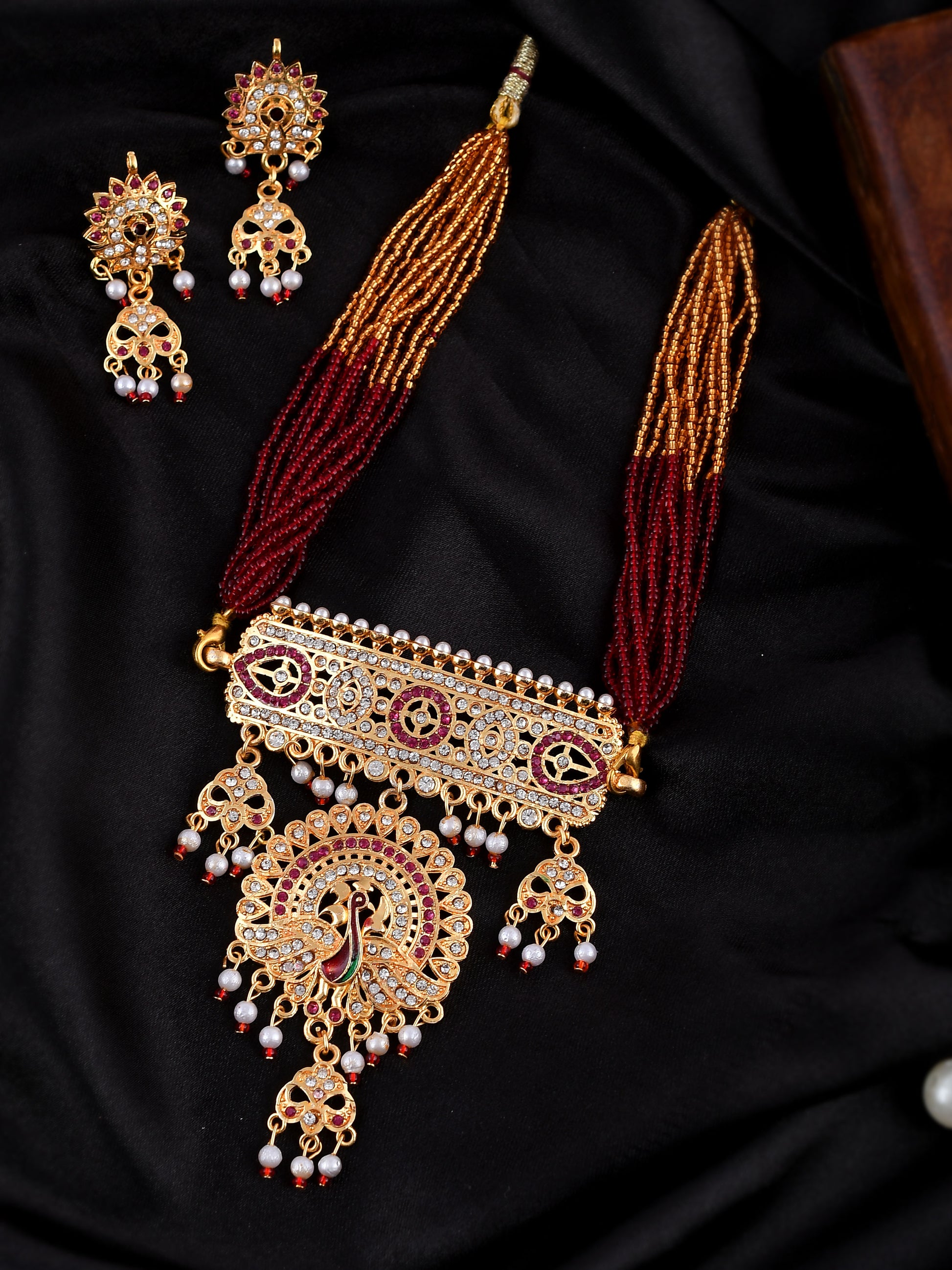 Gold Plated Peacock Choker Rajputi Necklace Jewellery Set
