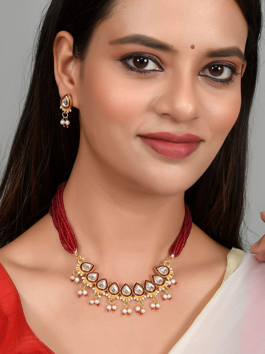 Gold Plated Kundan Stones Ethnic Necklace Jewellery Set for Women Online