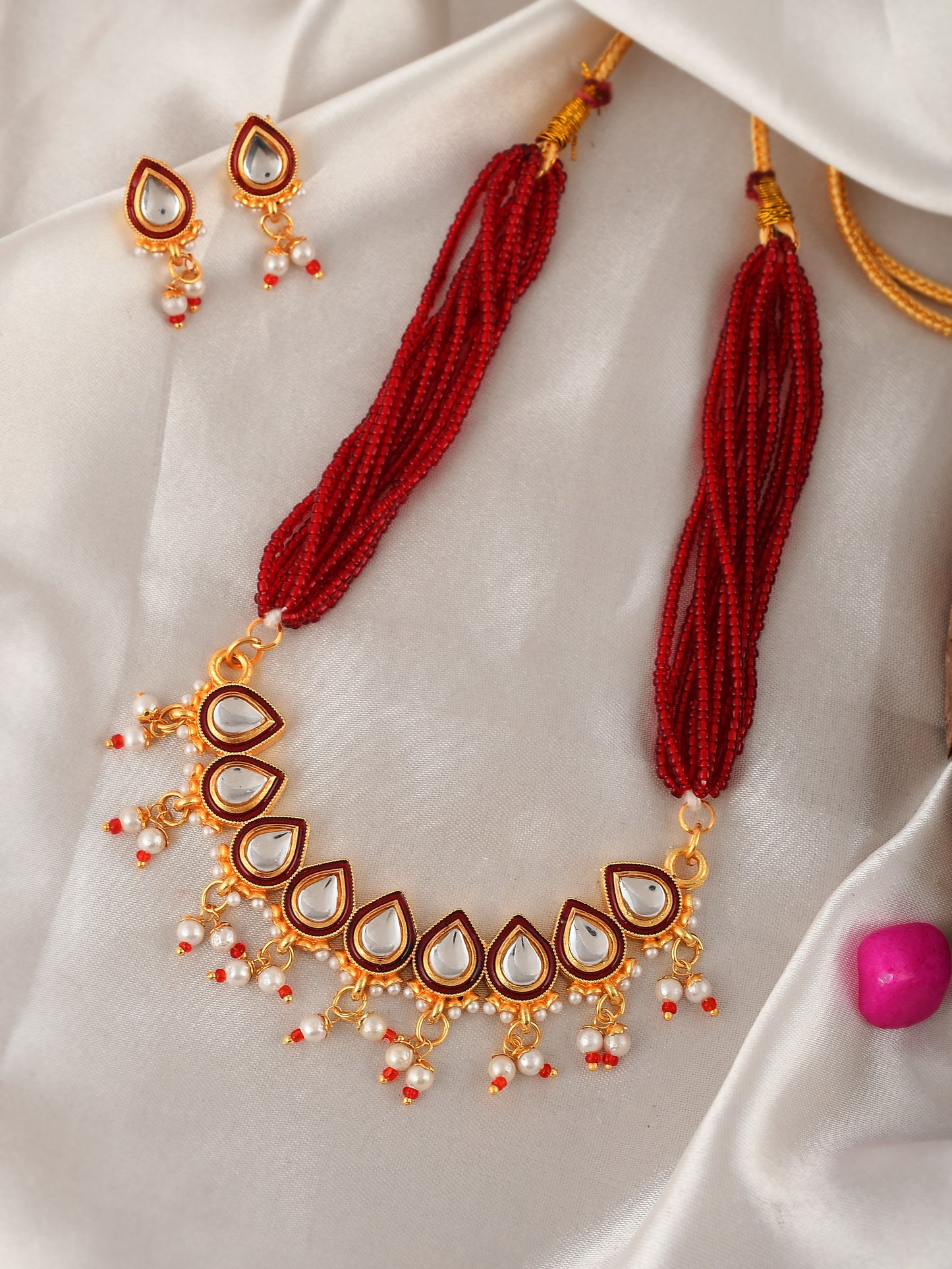 Gold Plated Kundan Stones Ethnic Necklace Jewellery Set