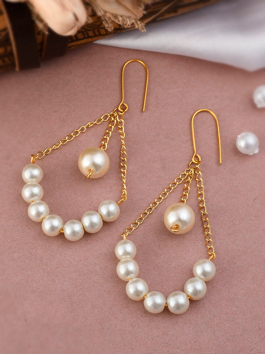 Gold Plated Chain Pearl Earrings