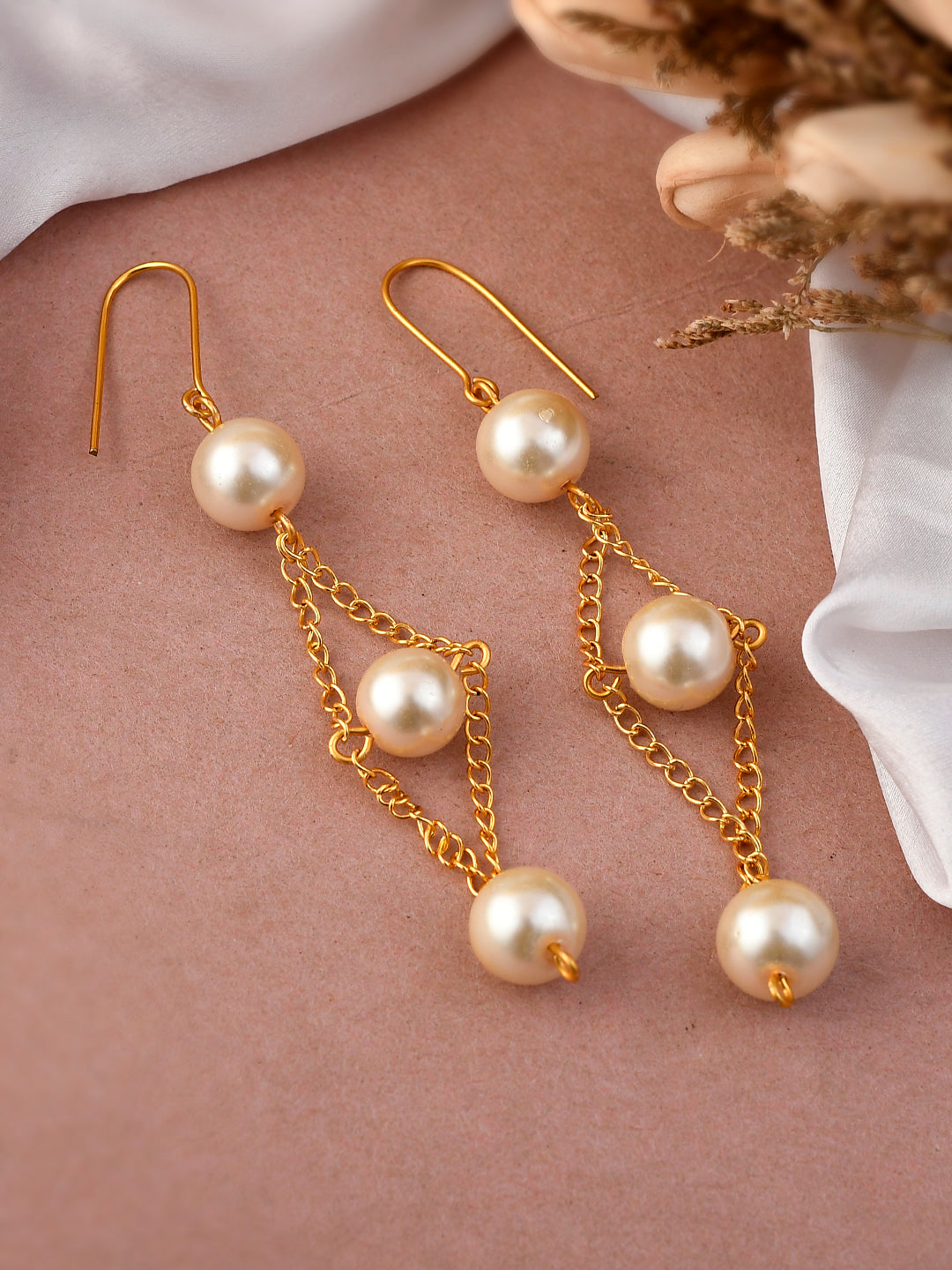 Gold Plated Pearl Drop Dangle Earrings