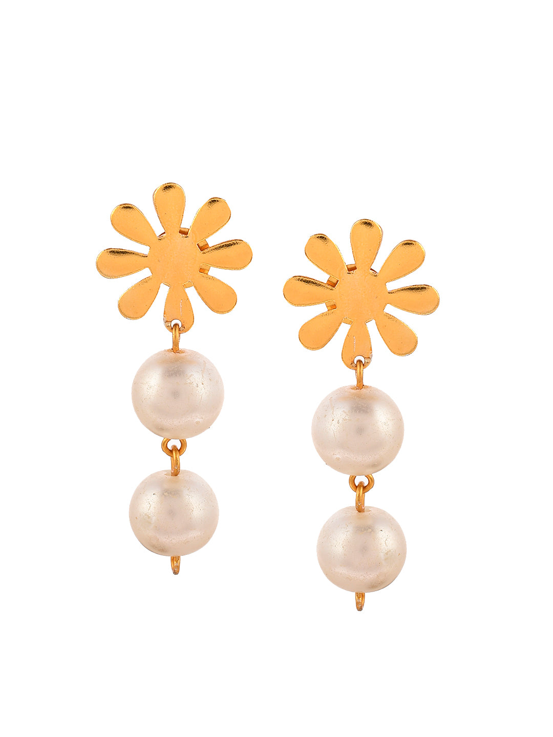 Gold Plated Flowel Pearl Drop Earrings