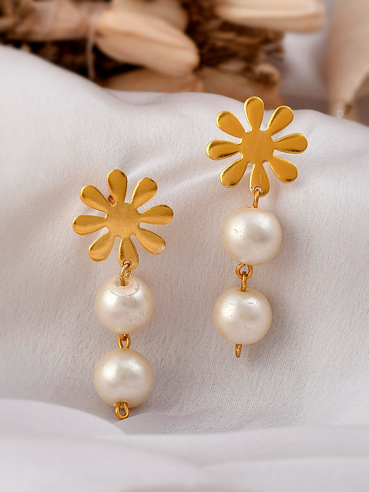 Gold Plated Flower Western Pearl Drop Earrings for Women Online