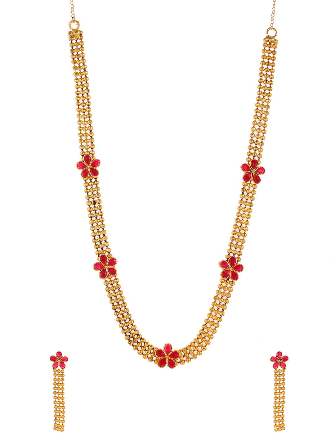 Gold Plated Floral Handcrafted Long Jewellery Set