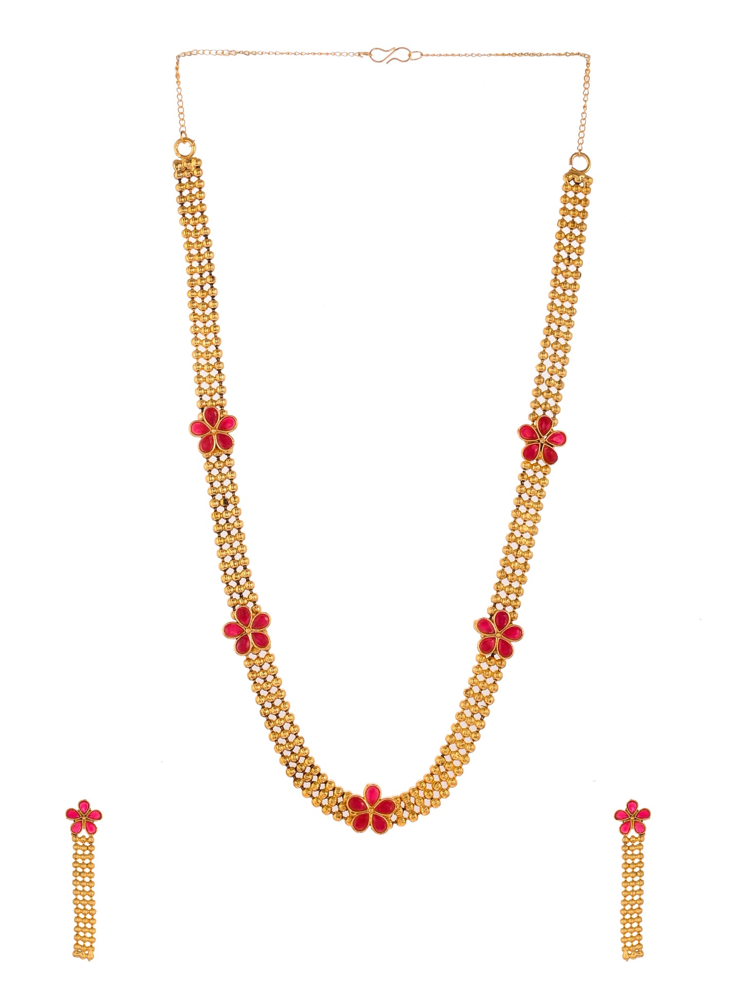 Gold Plated Floral Handcrafted Long Jewellery Set