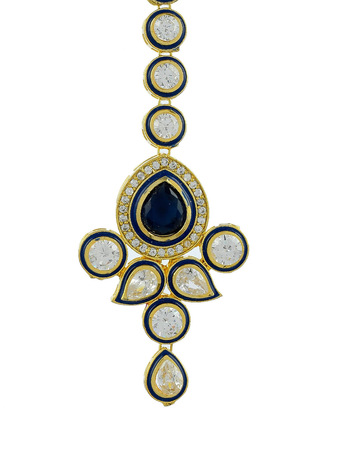 Ethnic Sapphire Blue Gold Plated Kundan Studded Traditional Maang Tikka