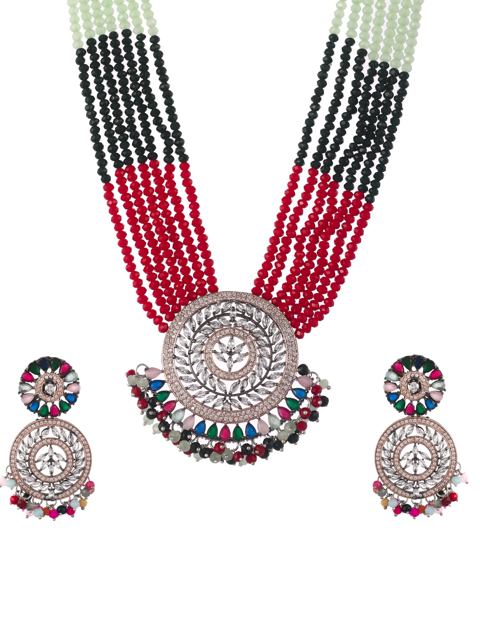 Rose Gold Plated Multi Color Beaded Layered Jewellery Set