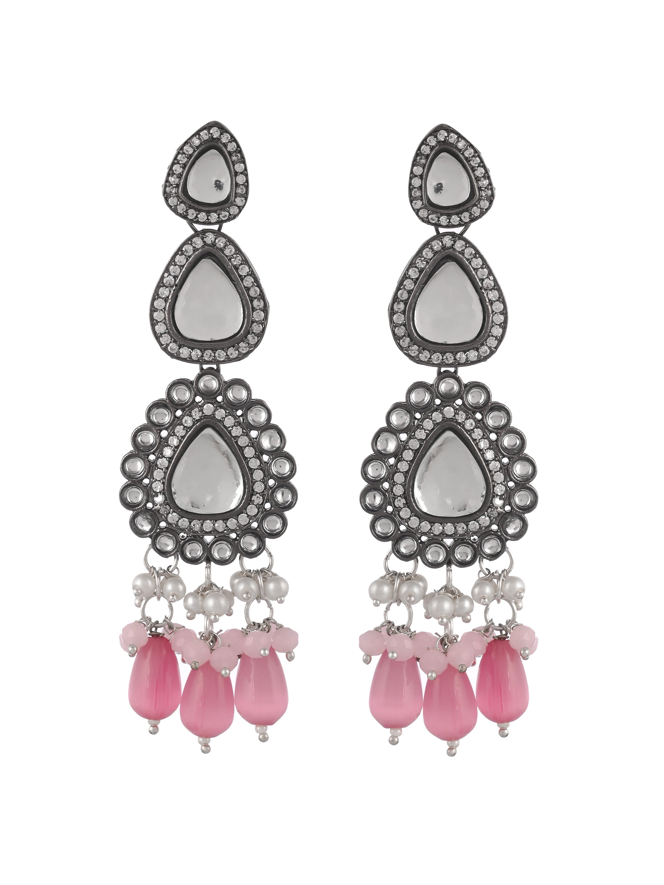 Party Hanging Artificial White Stone Long Earrings Set at Rs 500/pair in  New Delhi