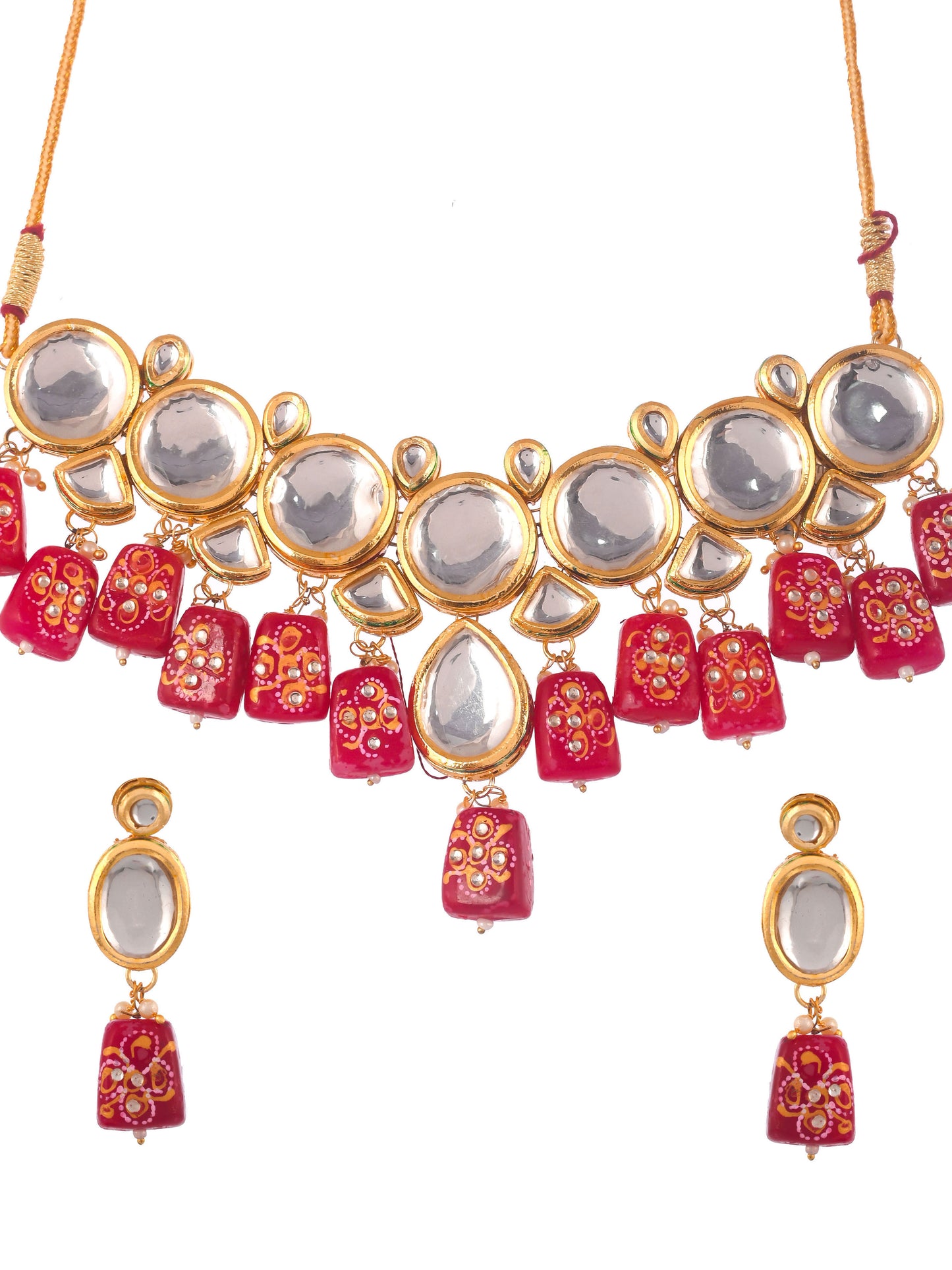 Gold Plated Red Kundan Stone Studded Beaded Traditional Jewellery Set