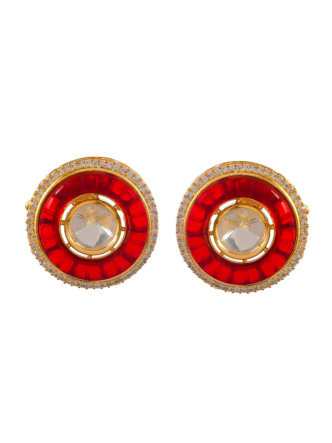 Gold Plated Red White Kundan Stone Studded Choker Jewellery Set