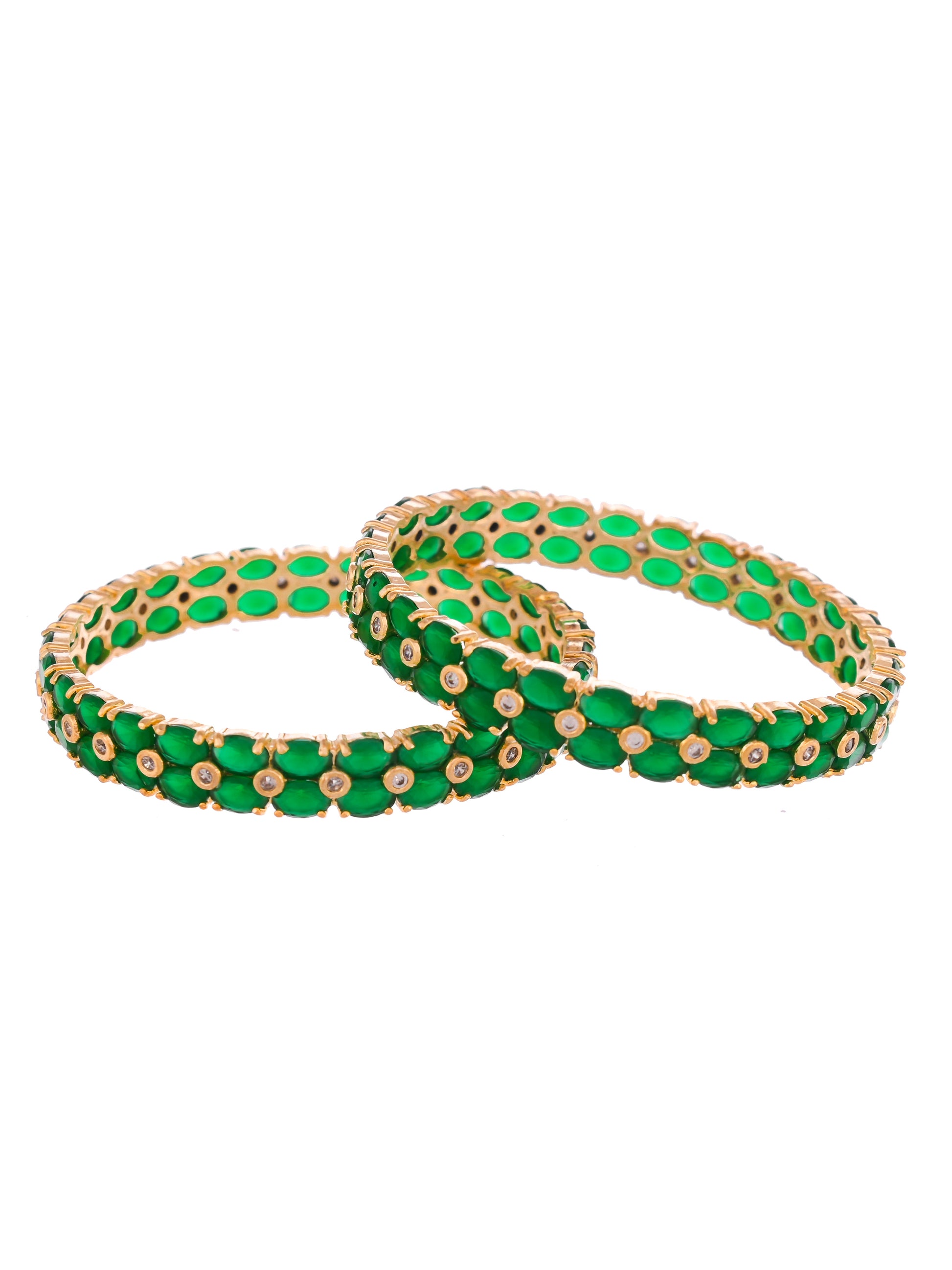 Set Of 2 Gold Plated Green Ad Stone Studded Handcrafted Bangles