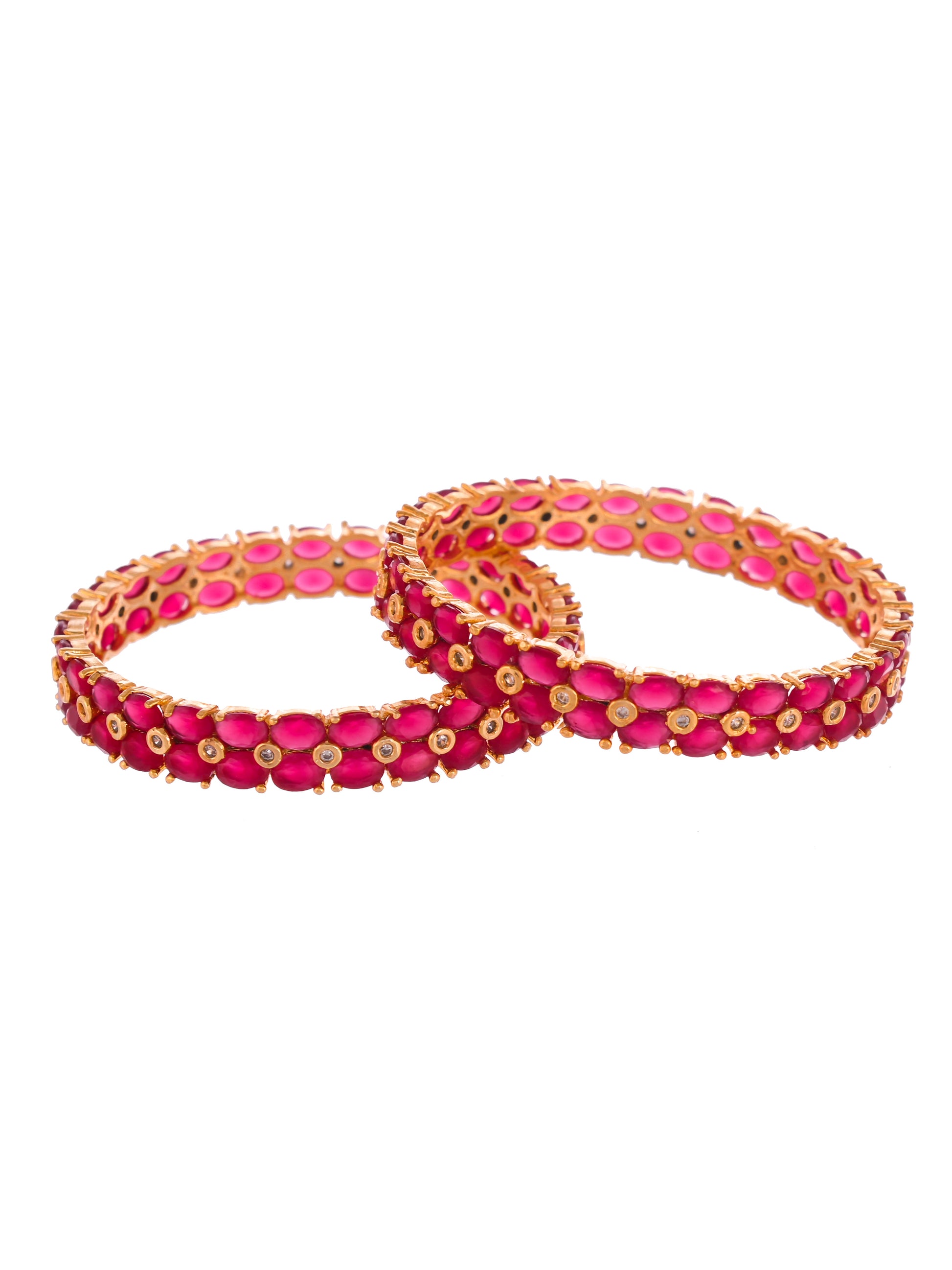 Set Of 2 Gold Plated Red Stone Studded Handcrafted Bangles