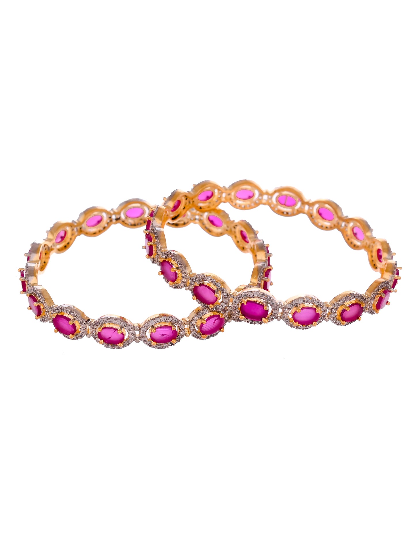 Set Of 2 Gold Plated Pink Ad Stone Studded Handcrafted Bangles