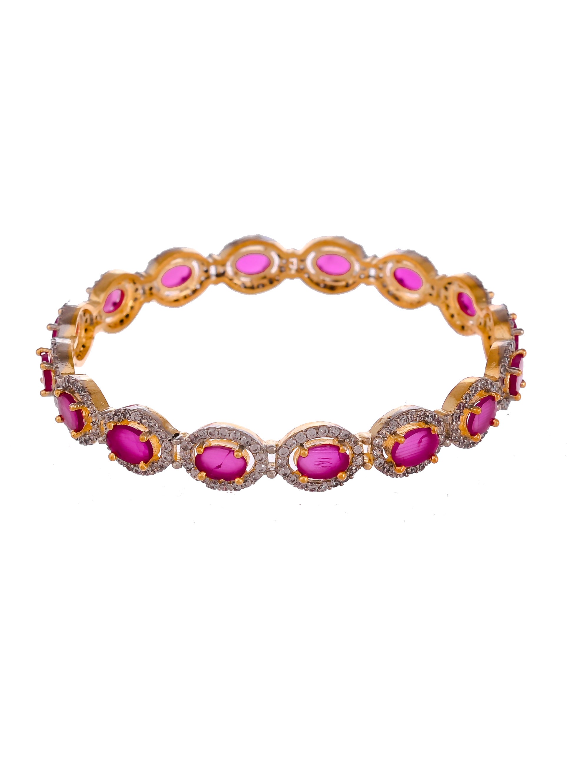 Set Of 2 Gold Plated Pink Ad Stone Studded Handcrafted Bangles