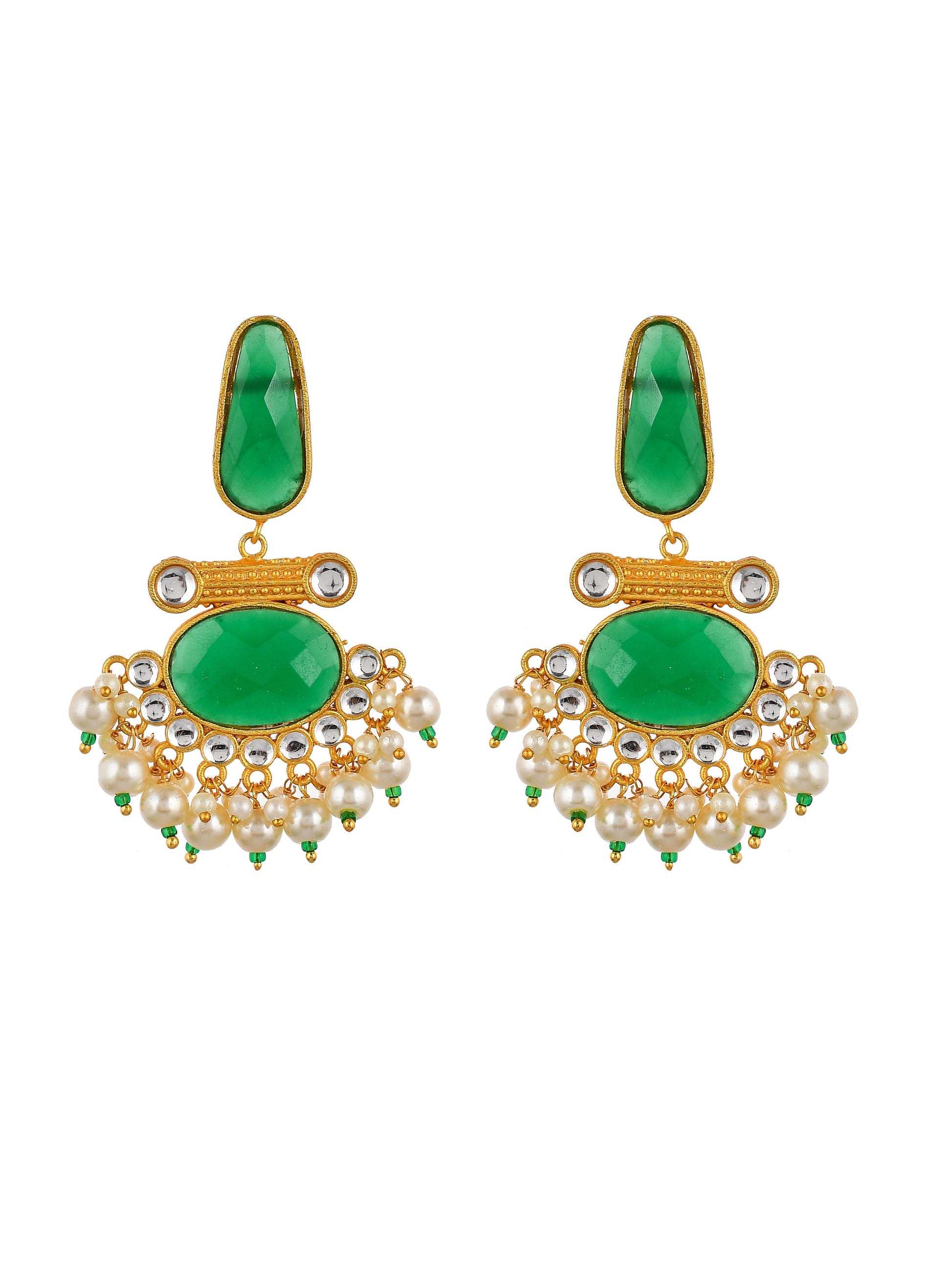 Gold Plated Green Pearl Chandbali Earrings