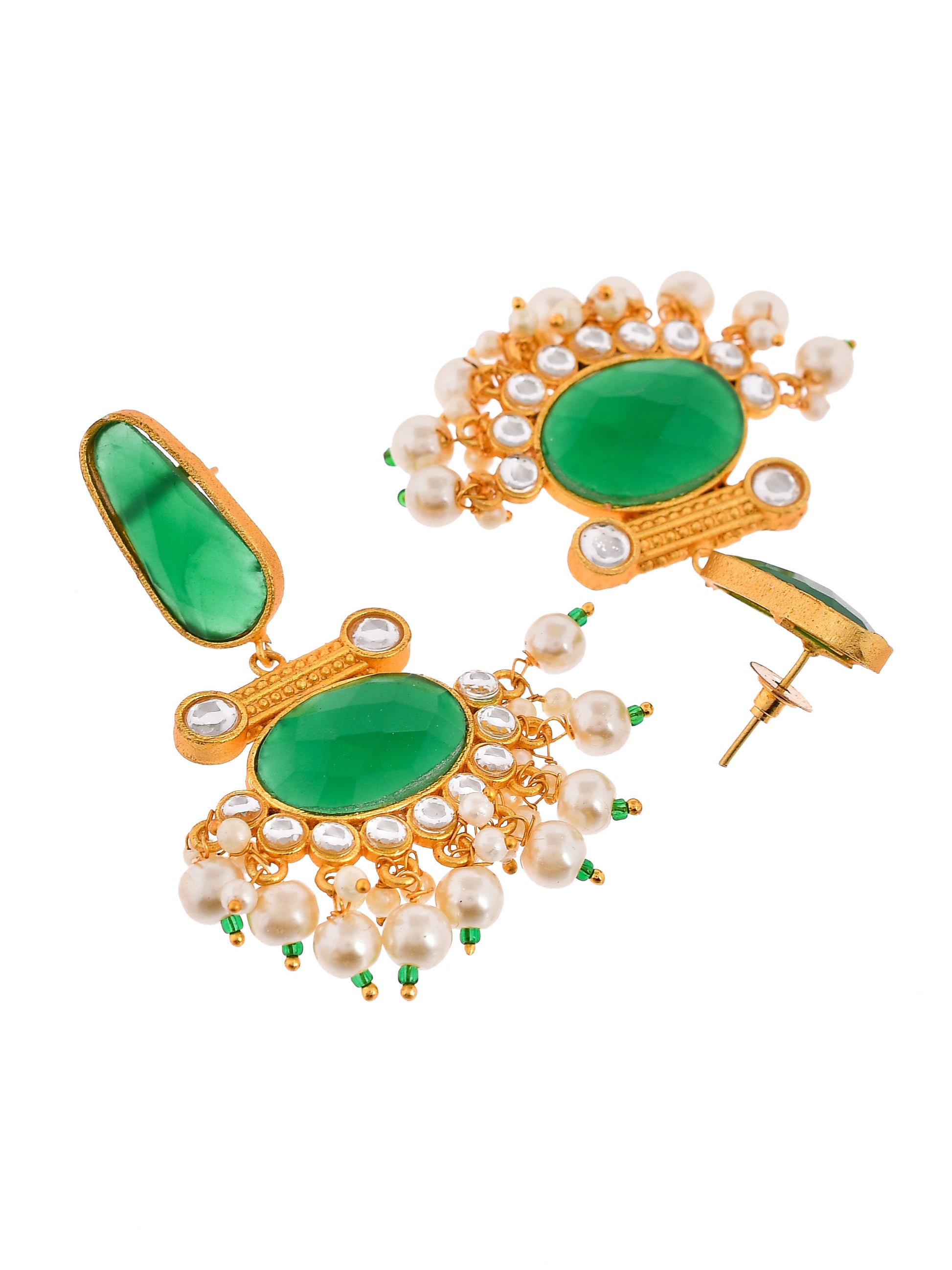 Gold Plated Green Chandbali Earrings