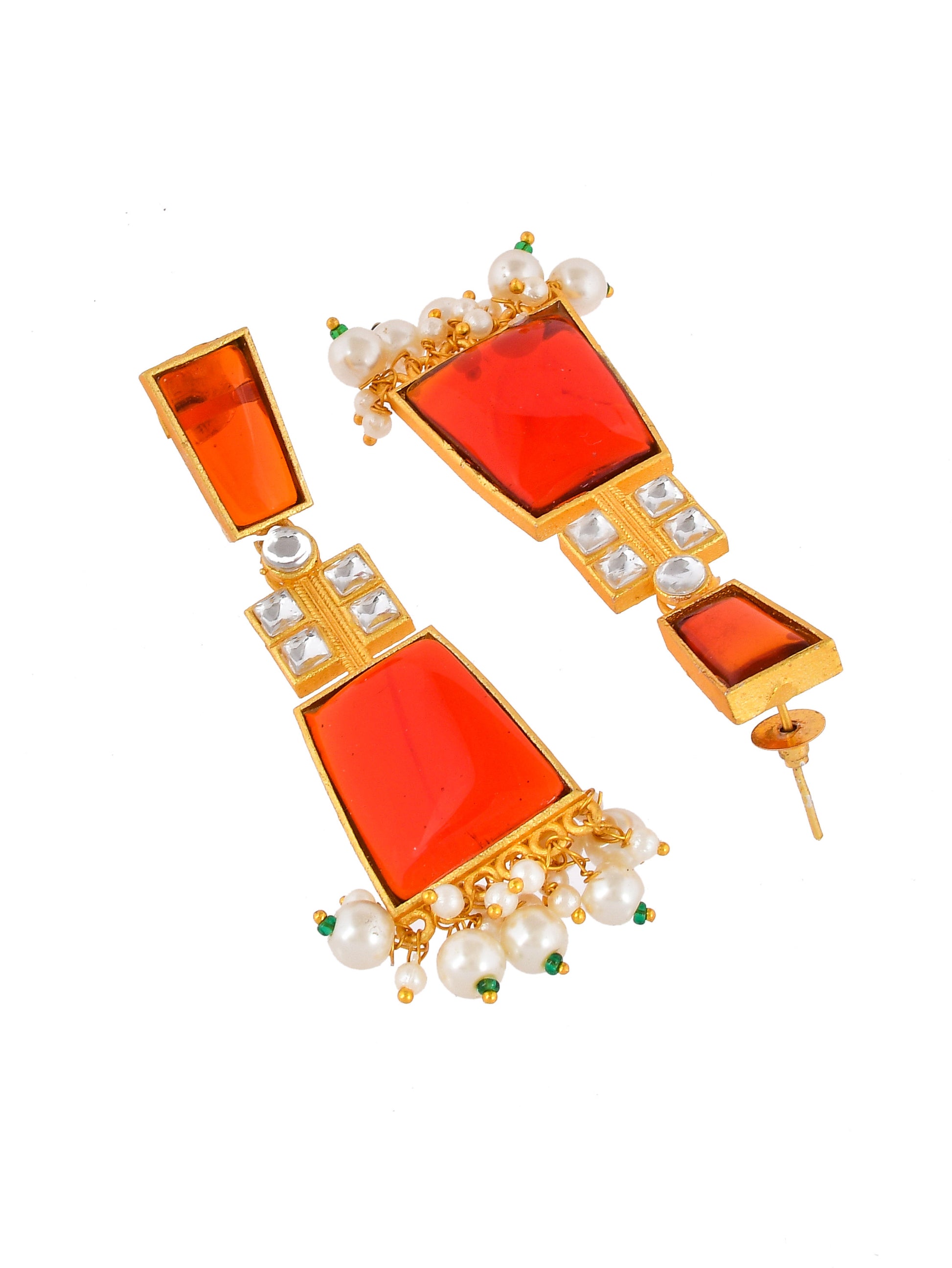 Red Ethnic Kundan Earrings