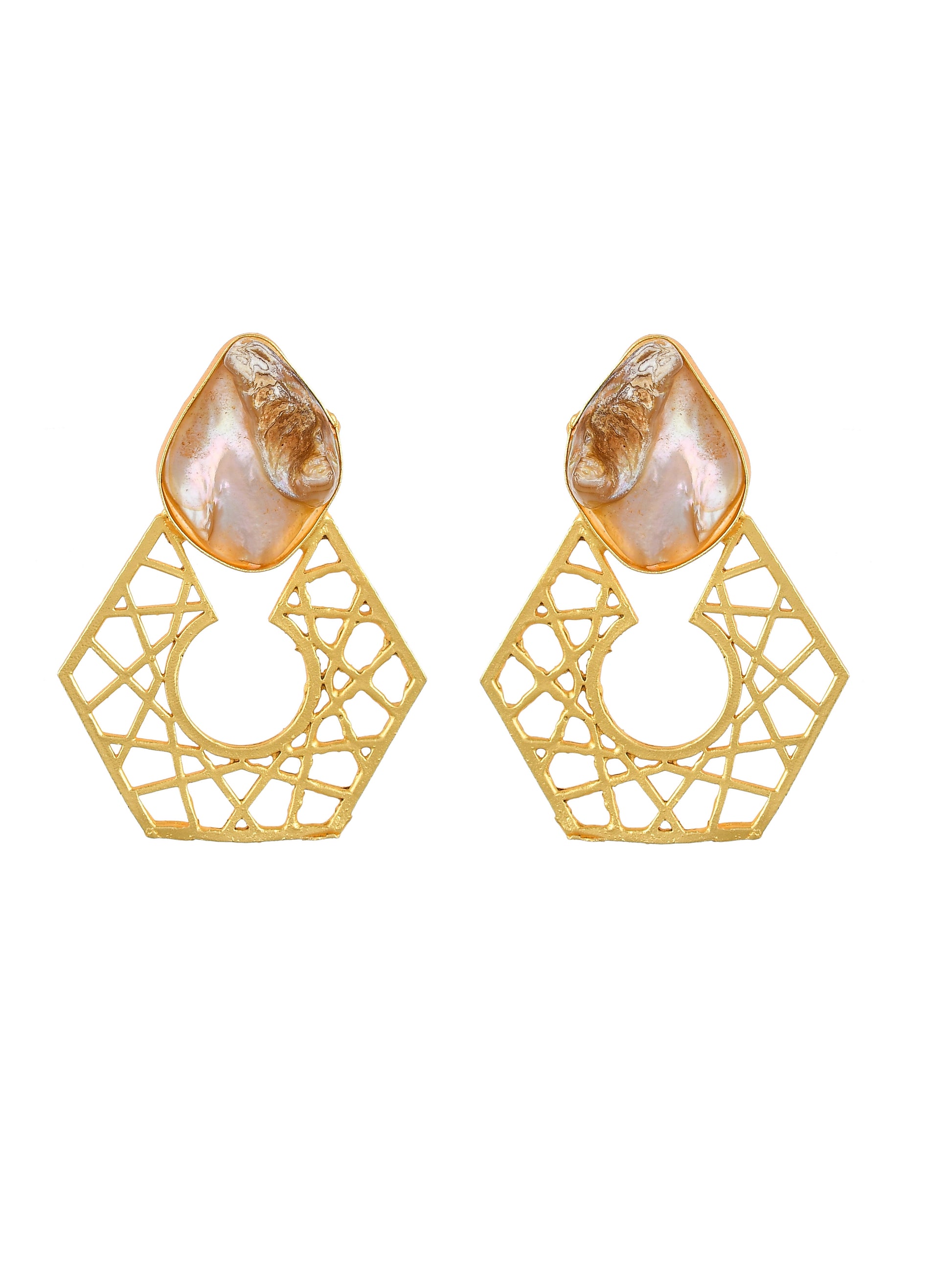 Gold Plated Mother of Pearl Cut Work earrings