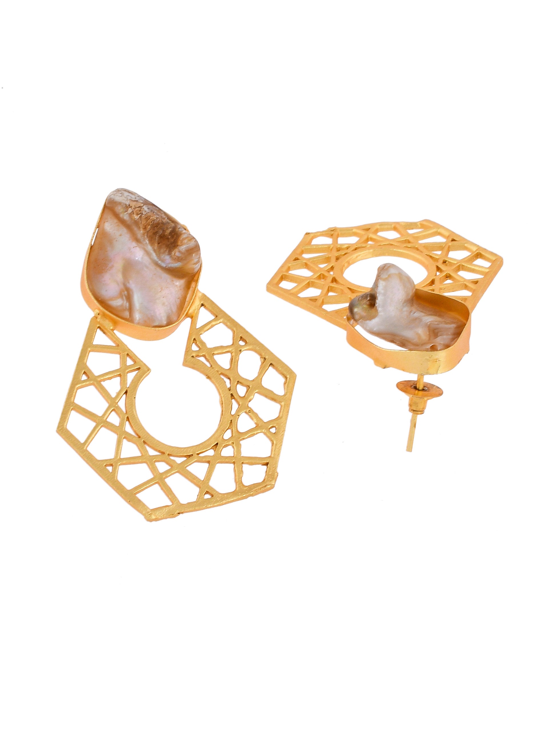 Gold Plated Mother of Pearl Cut Work earrings