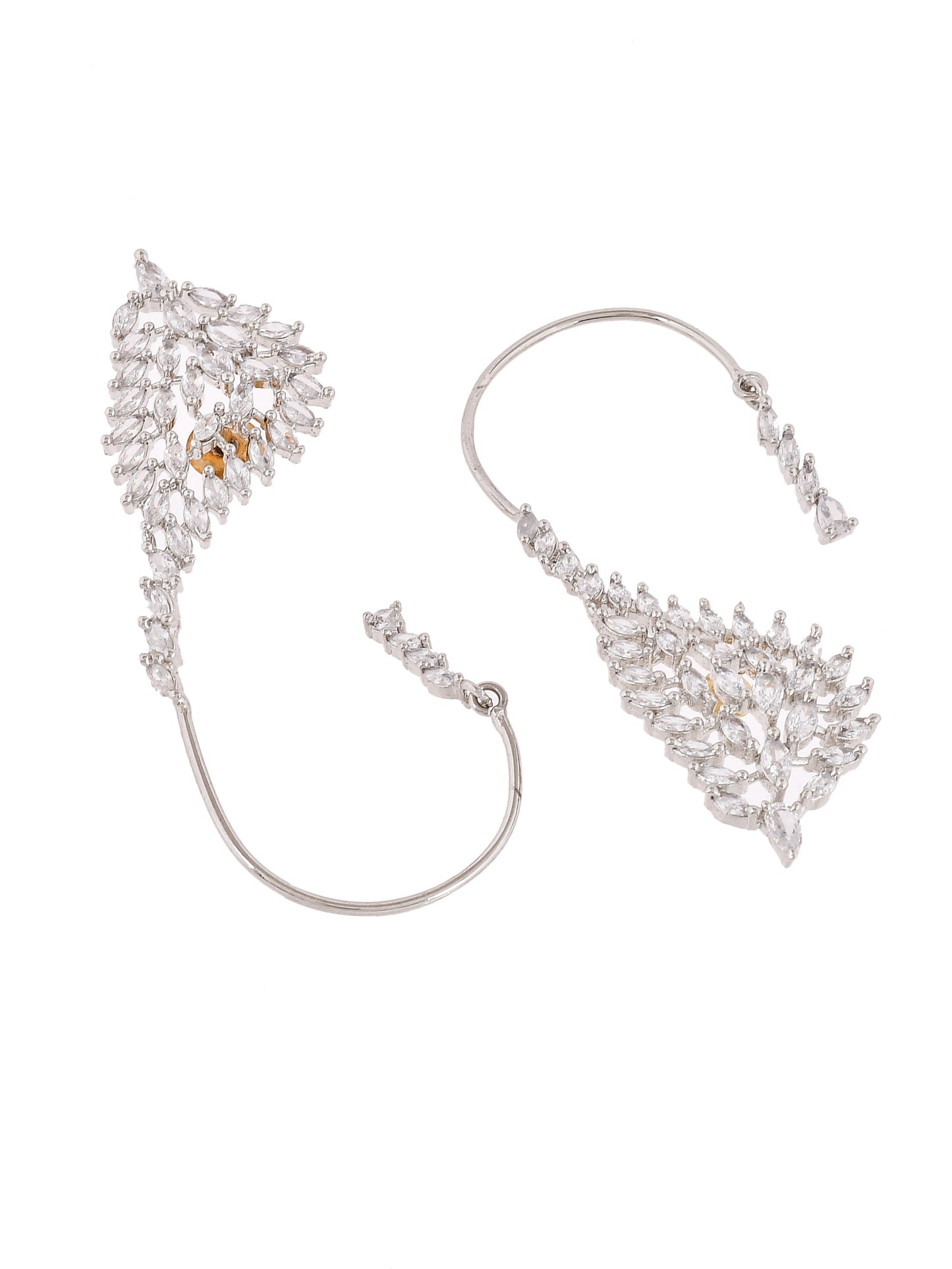 Silver-Toned Contemporary Ear cuff American diamond Earrings