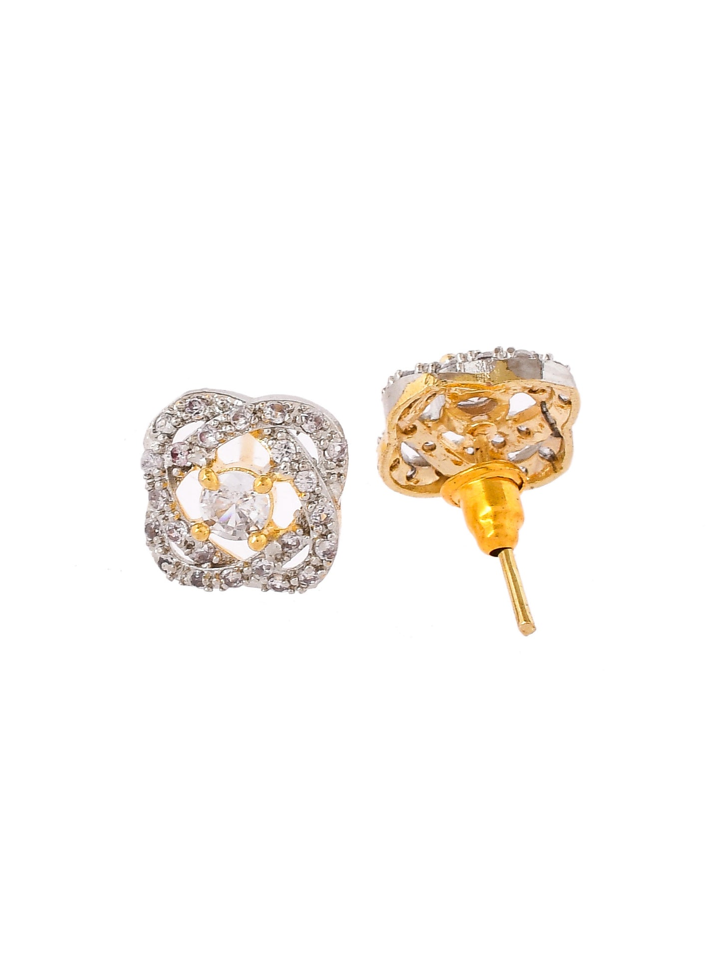 Gold Plated Contemporary AD Studded Studs Earrings