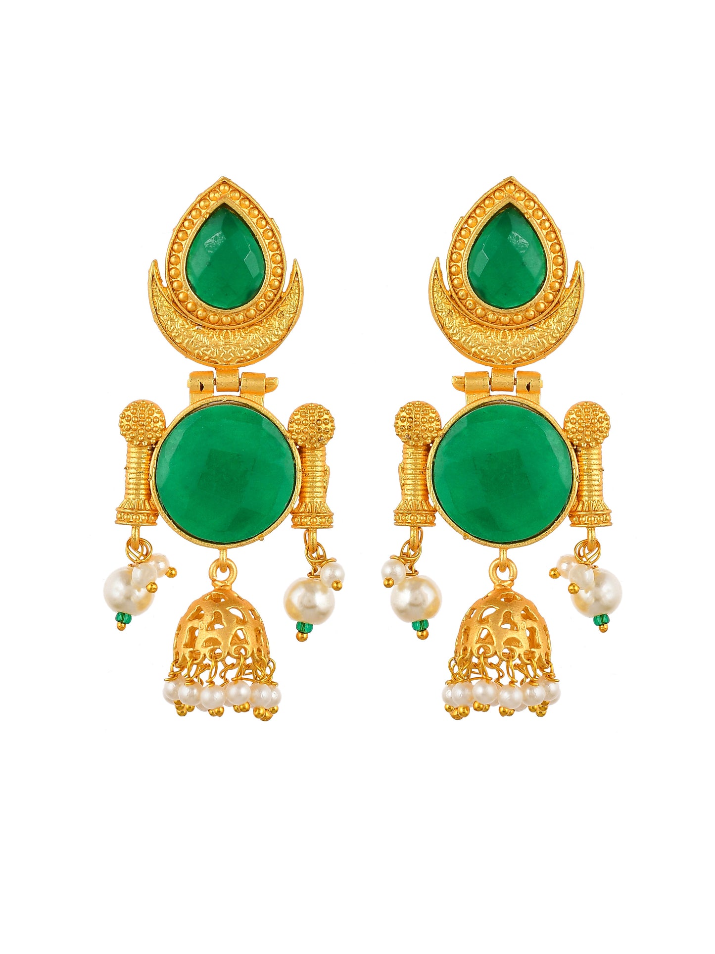 Traditional Green Chandbali Jhumka earrings