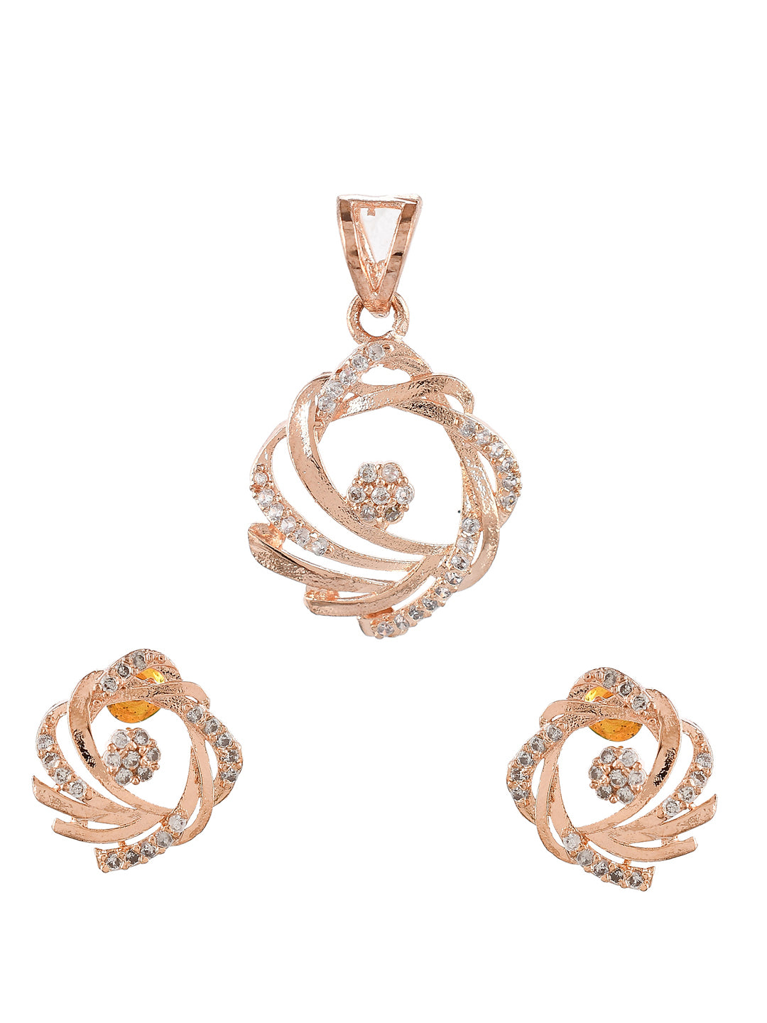 Rose Gold AD Pendant With Earrings - Main Image