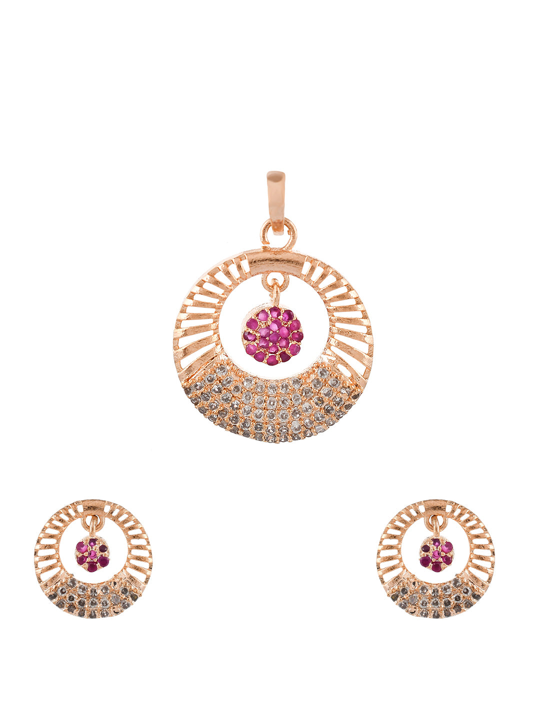 American Diamond Rose Gold Pendant with Earrings