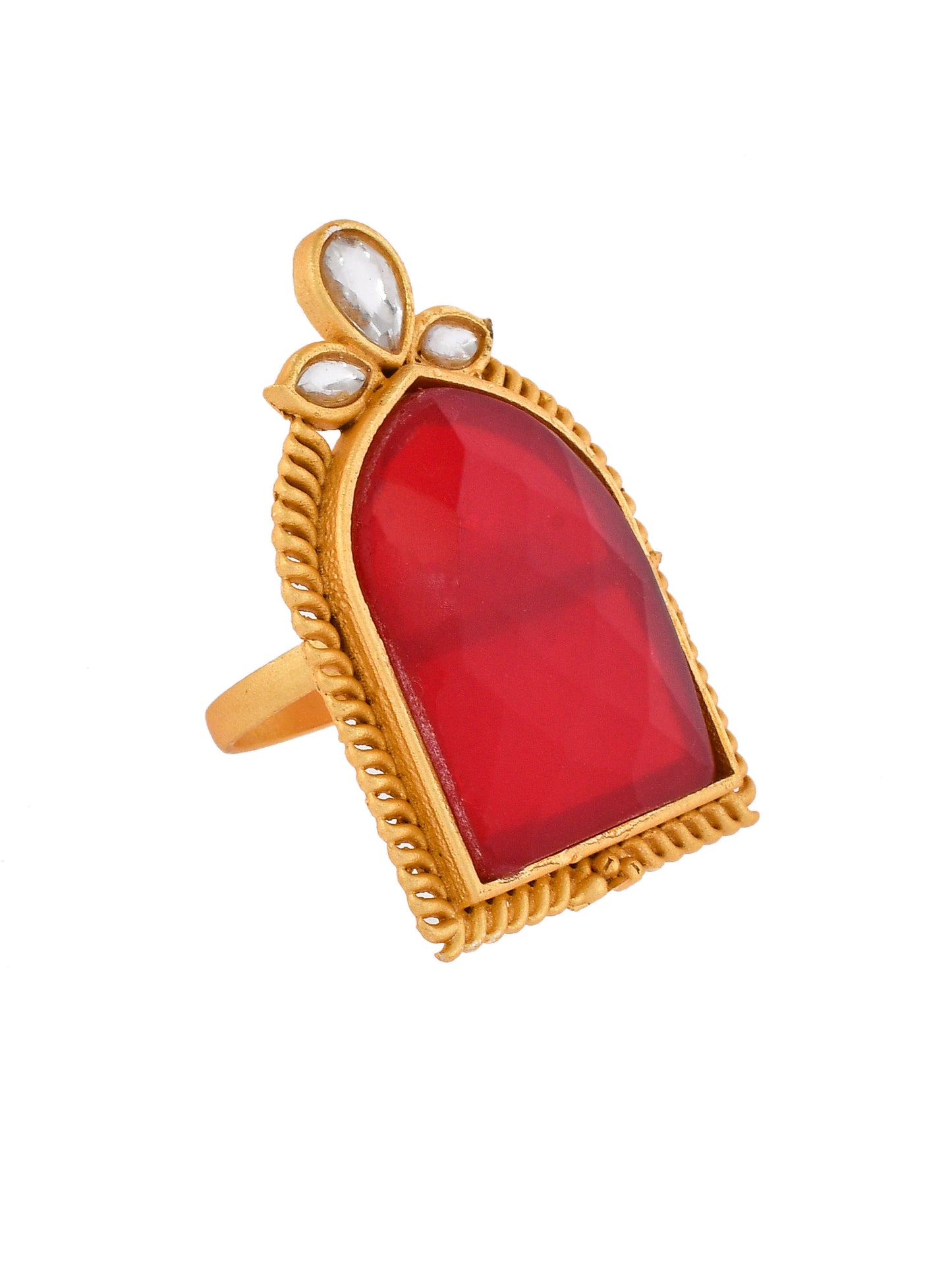 Ethnic Big Red Stone Kundan Traditional Finger Ring