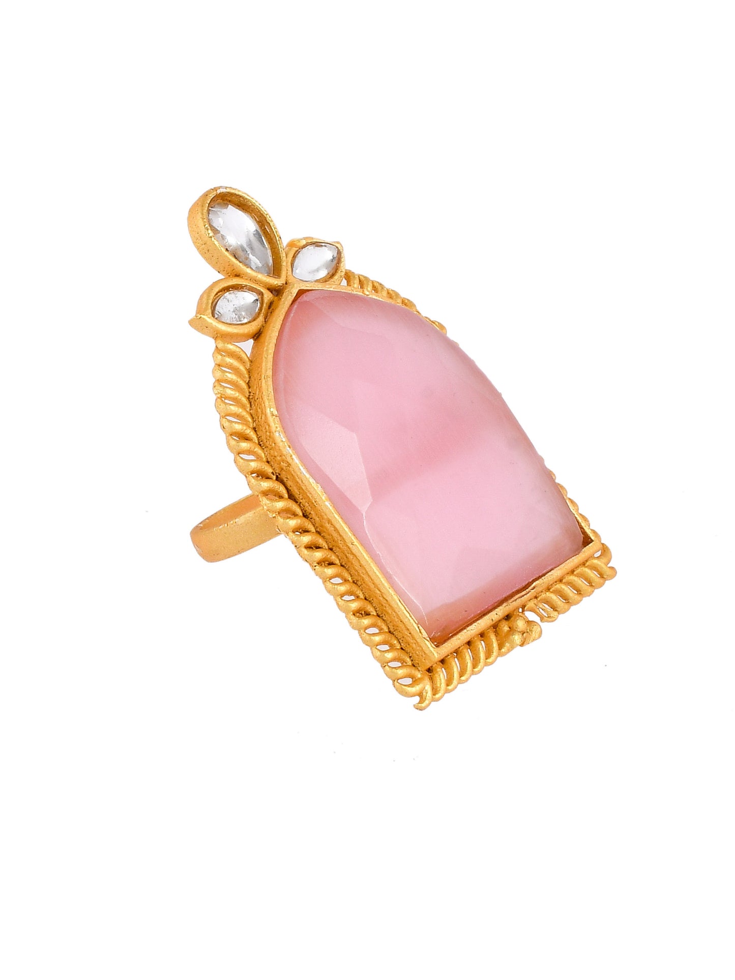 Ethnic Big Pink Quartz Kundan Finger Ring