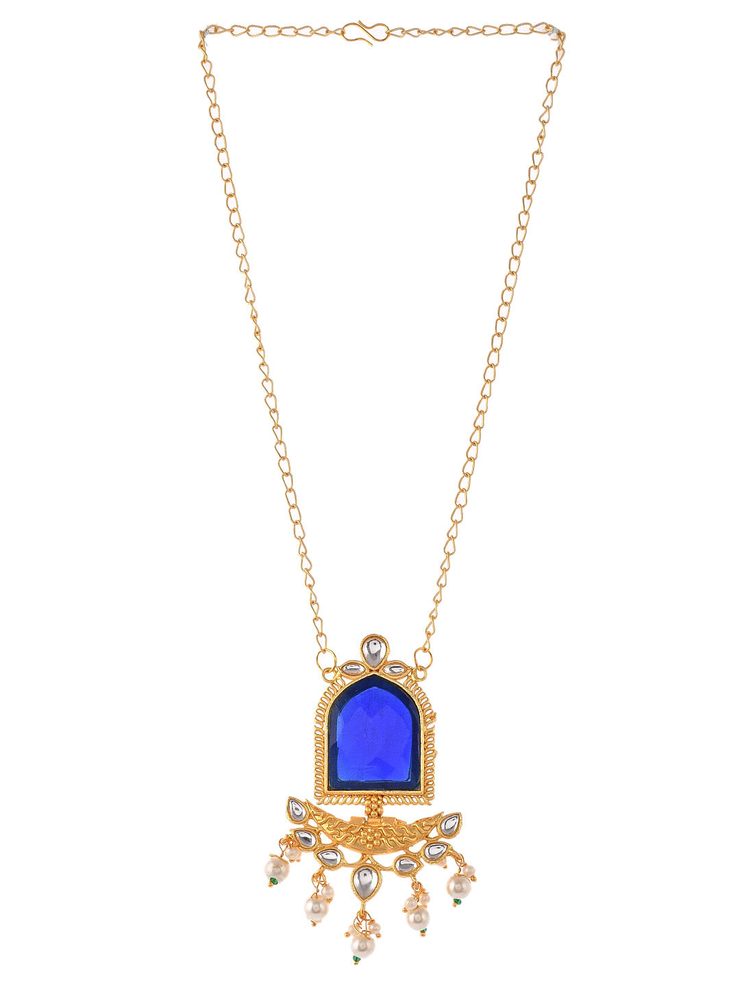 Blue Stone Kundan Big Pendant Chain Necklace
