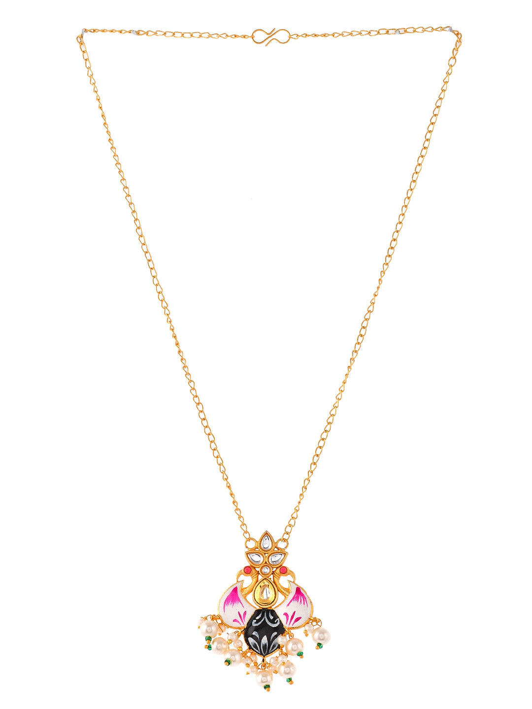 Gold Plated Meenakari Kundan Pendant Necklace