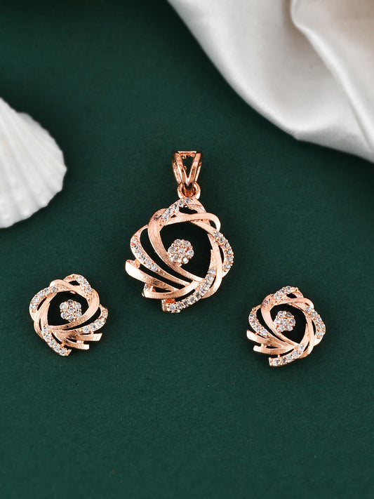 Rose Gold AD Pendant With Earrings