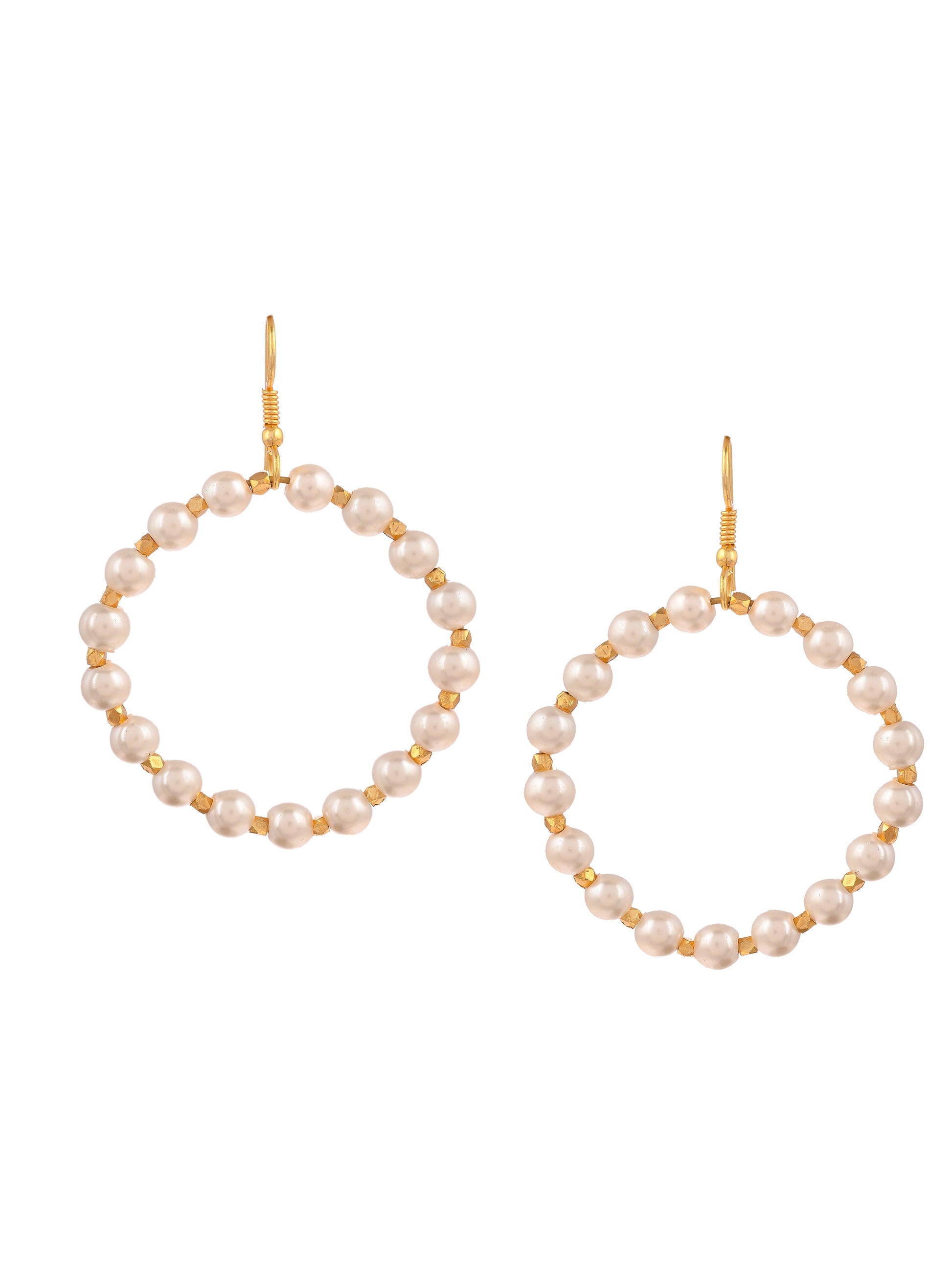 Gold Plated Circular Pearl Beads Dangle Western Earrings
