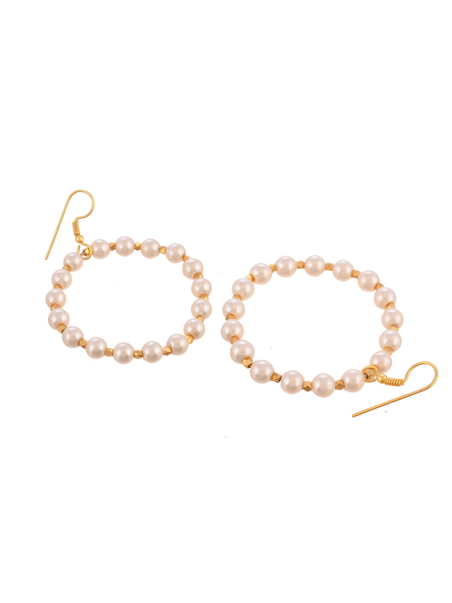 Gold Plated Circular Pearl Beads Dangle Western Earrings